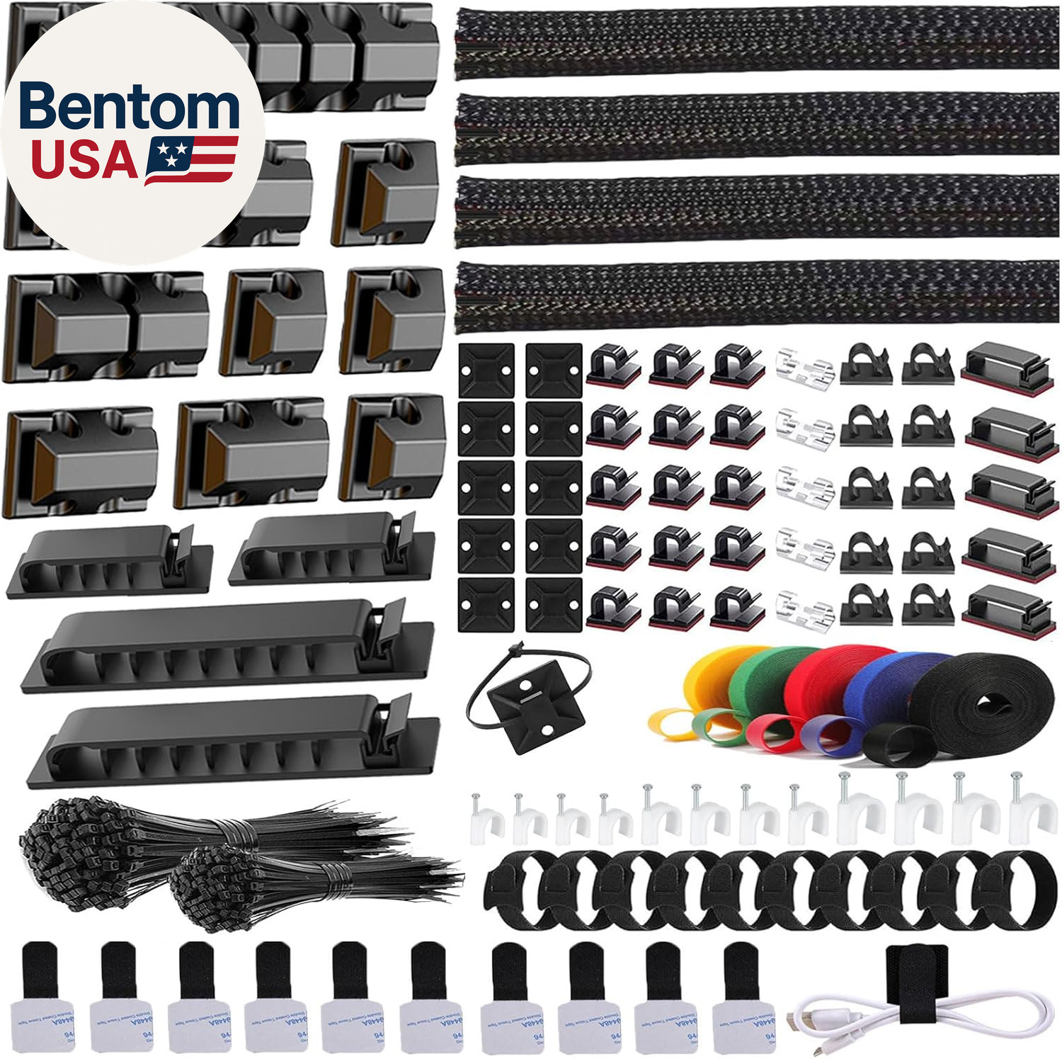 327 PCS Cable Management Kit 4 Cable Cable Sleeves,65 Cable Clips with 13Cord Ho