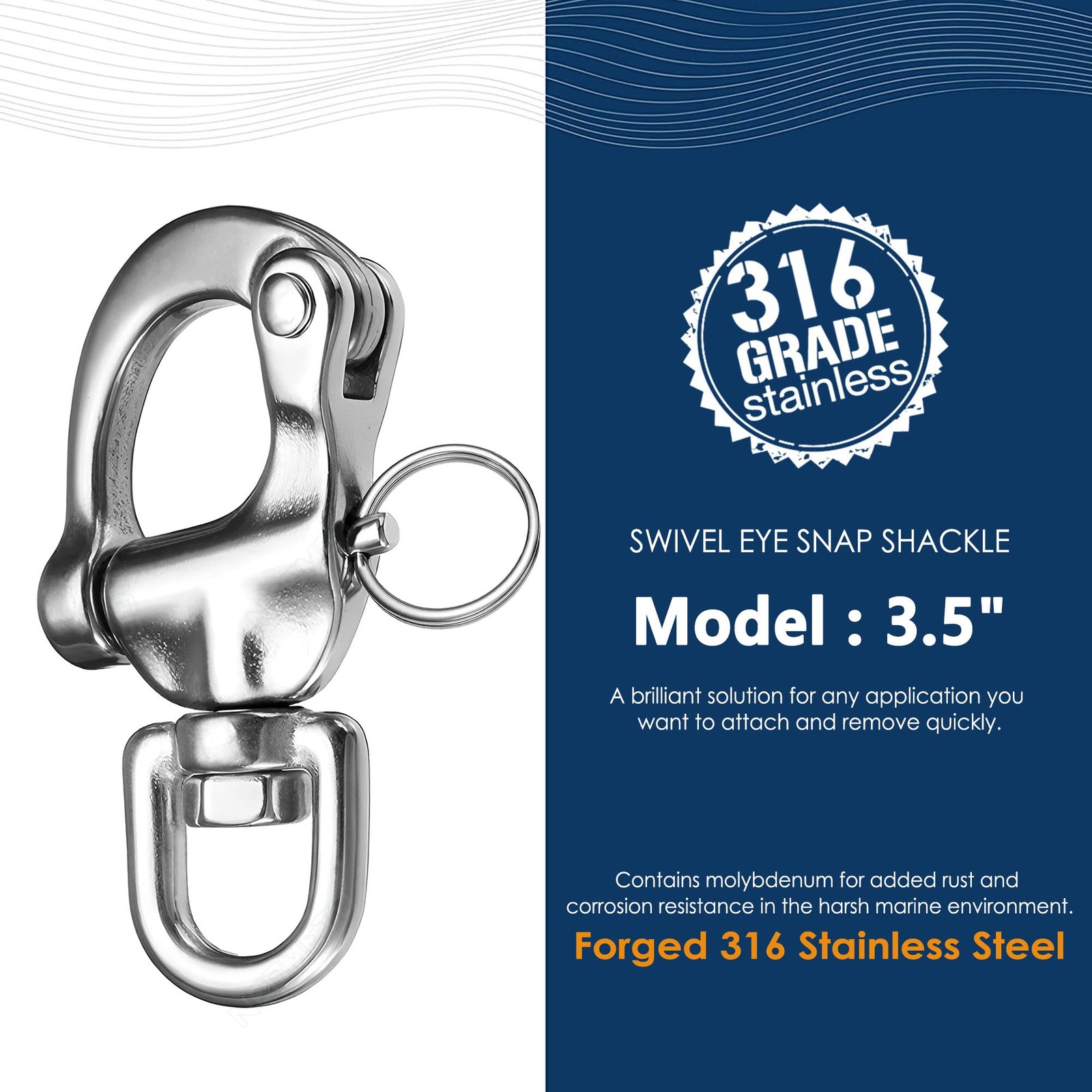 Necmetu Snap Shackle 316 Stainless Steel Swivel Shackle Sailing Halyard Quick