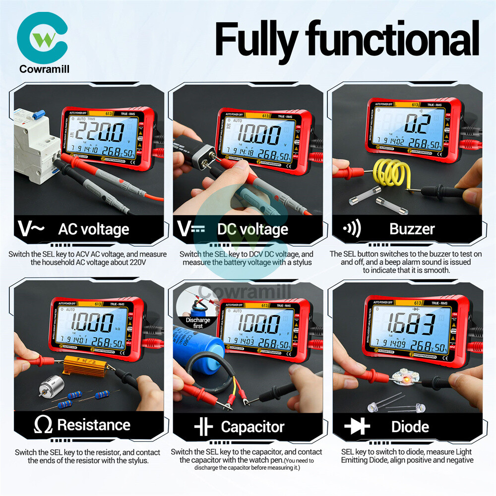 ANENG 612 613 AC/DC Digital Multimeter 4000Counts Calendar Temp Humidity Display