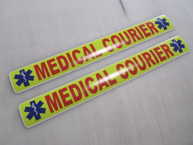 Yellow Red & Blue MEDICAL COURIER Magnetic Signs 3″x24″ 1 Pair 4 Car Truck SUV