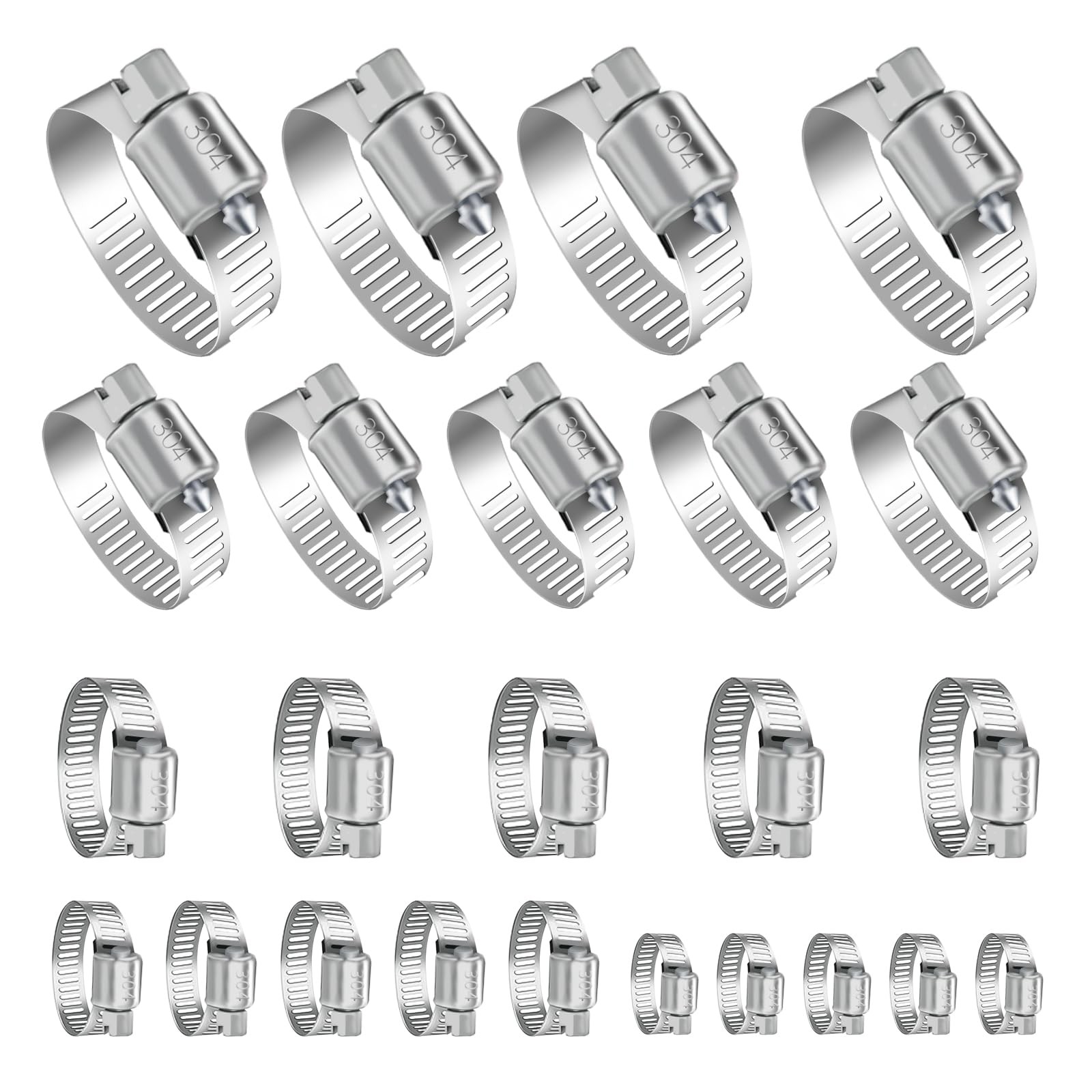 YUCDXVF 24PCS Adjustable Stainless Steel Hose Clamps, 1/4“-2” (6-51mm) Stai