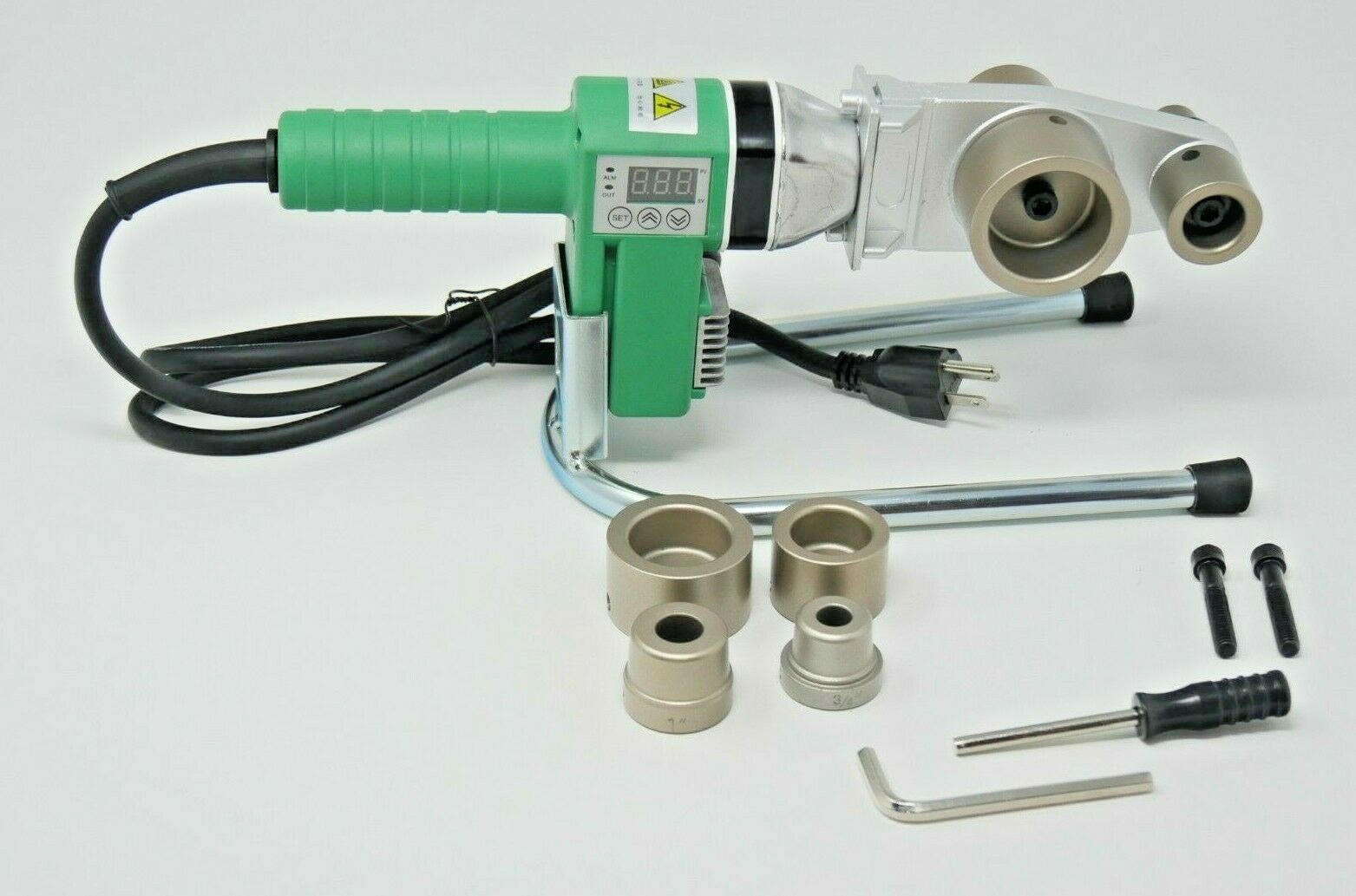 110V – HDPE Pipe Fusion Welding Tool w/ Case & 1/2, 3/4, 1 & 1-1/4″ IPS Sockets