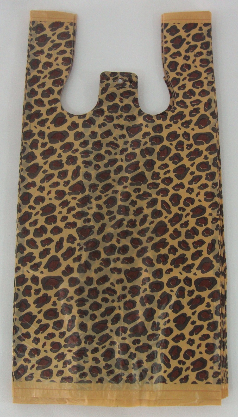 100 Qty. Leopard Print Design Plastic T-Shirt Retail Bags w/ Handles 8″x 5″x 16″