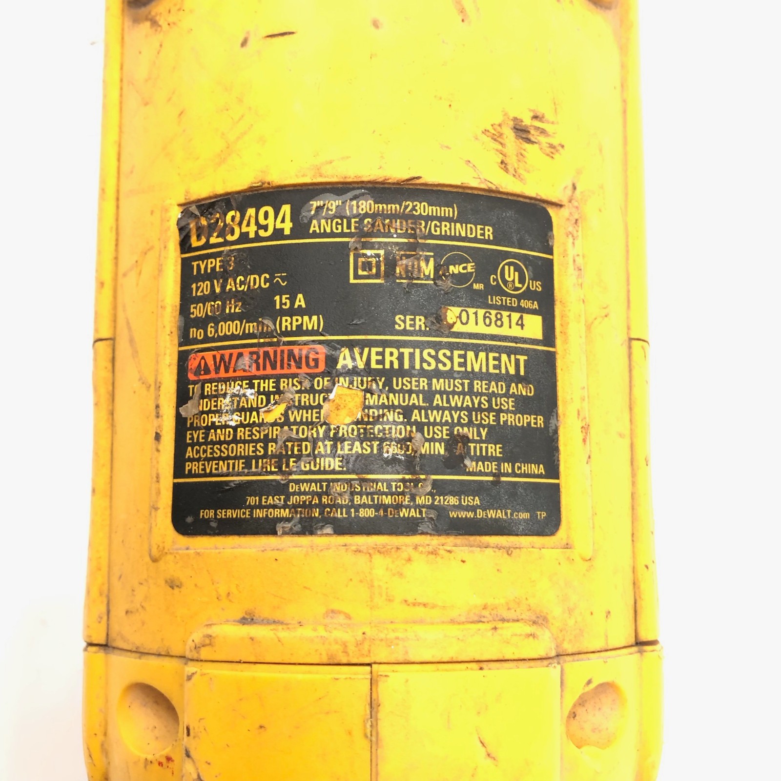 Dewalt D28494 Electric Corded 7″/9″ Angle Grinder 6,00RPM 5.3HP NO FLANGE