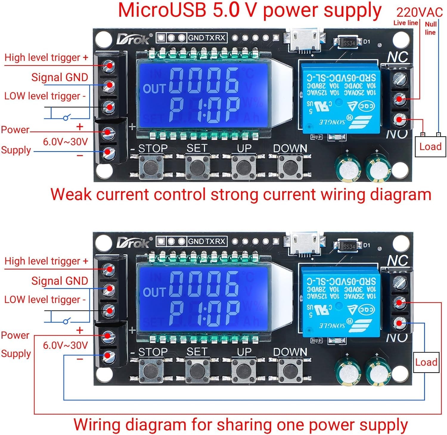 Customizable Time Delay Relay – 2pcs Controller with USB Power and LCD Display