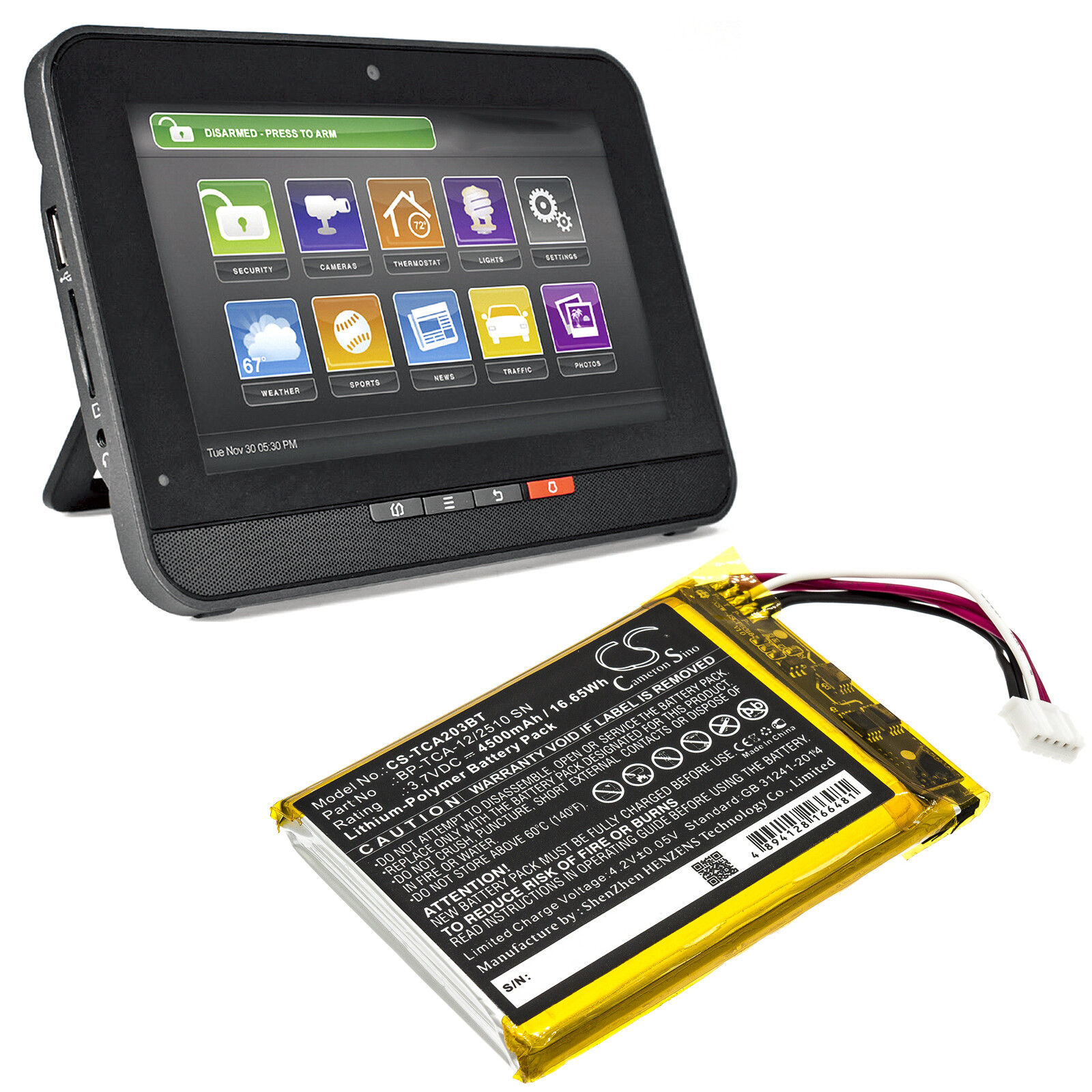 4500mAh Battery For Technicolor TCA203;for Xfinity Home Security Touch Screen