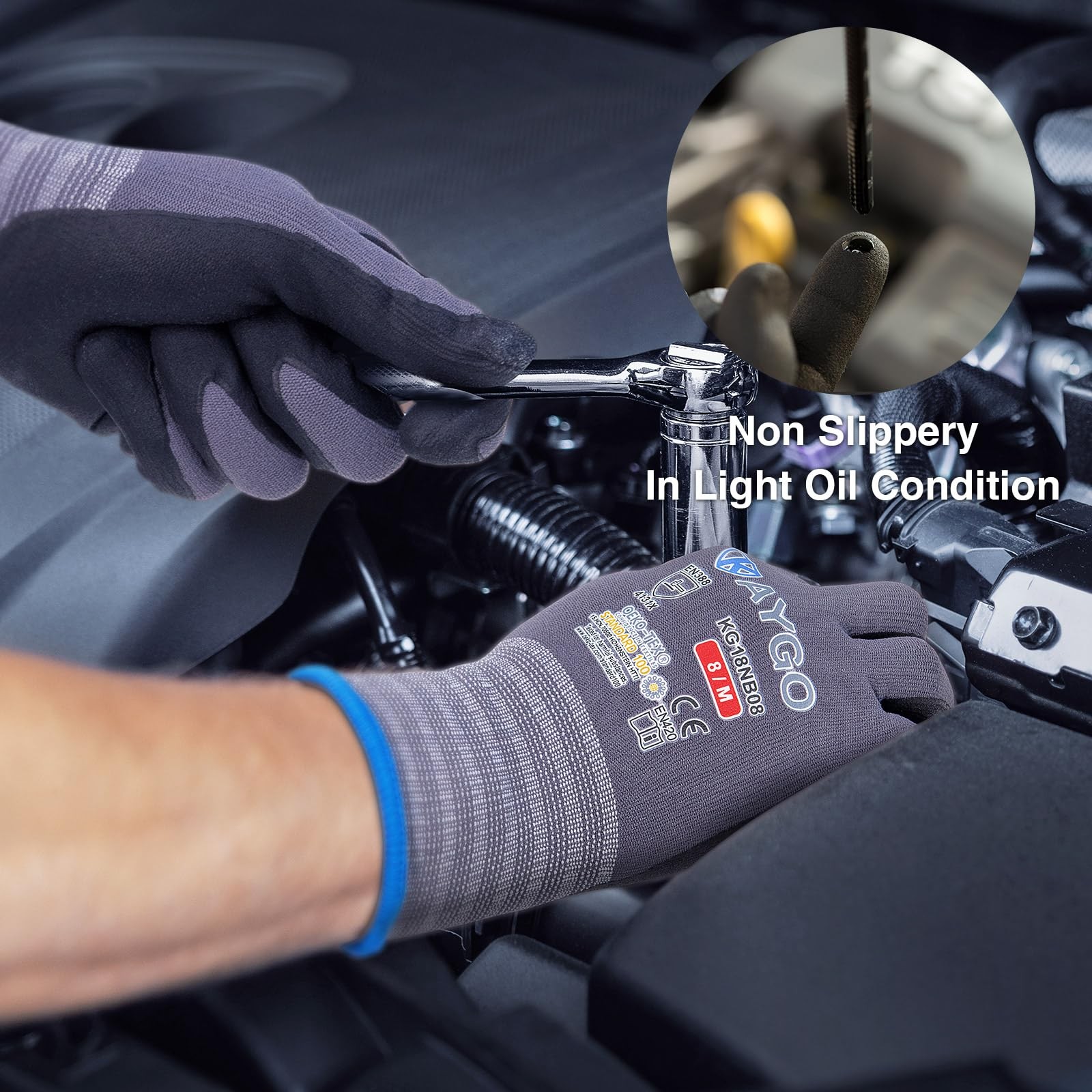 Safety Work Gloves MicroFoam Nitrile Coated, 3 Pairs KG18NB,Seamless Knit Nyl…