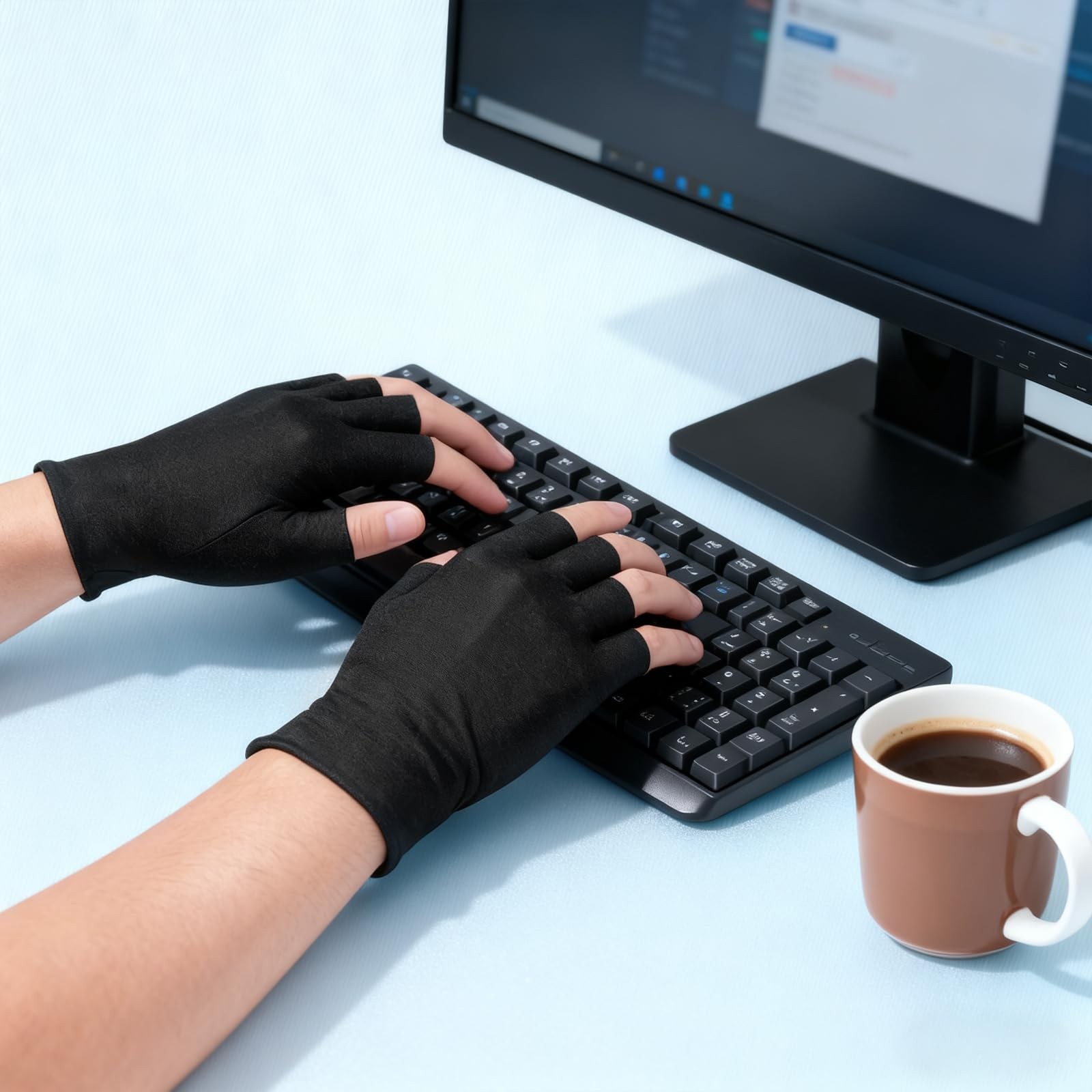 3Pairs Fingerless Cotton Gloves, Black Moisturizing Gloves