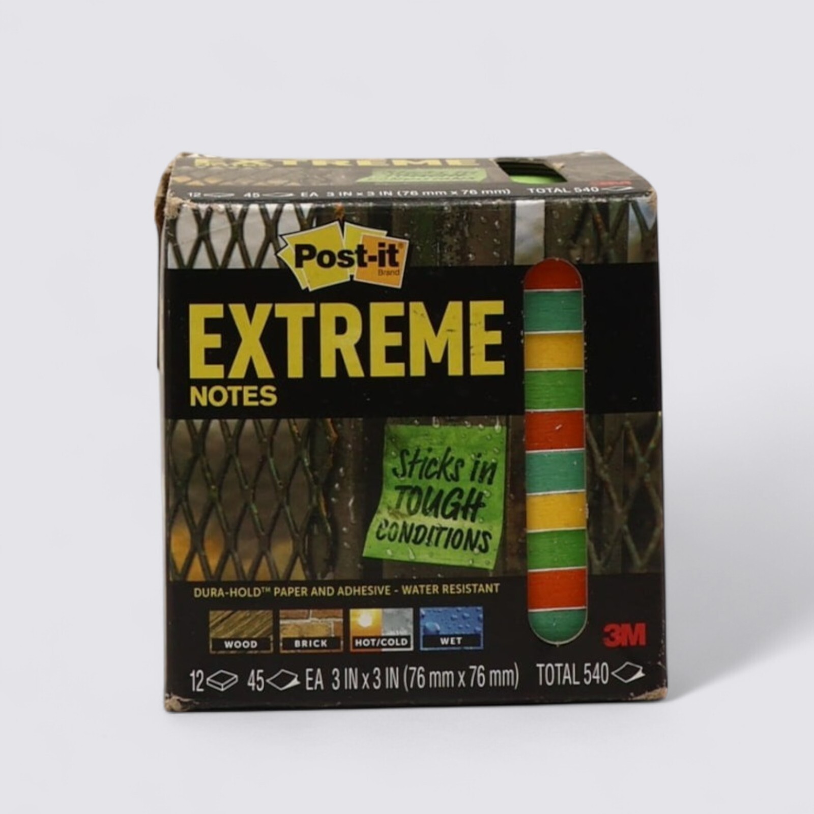 Post-it Extreme Water-Resistant Self-Stick Notes Multi-Color 3×3. 12 Pads. 540