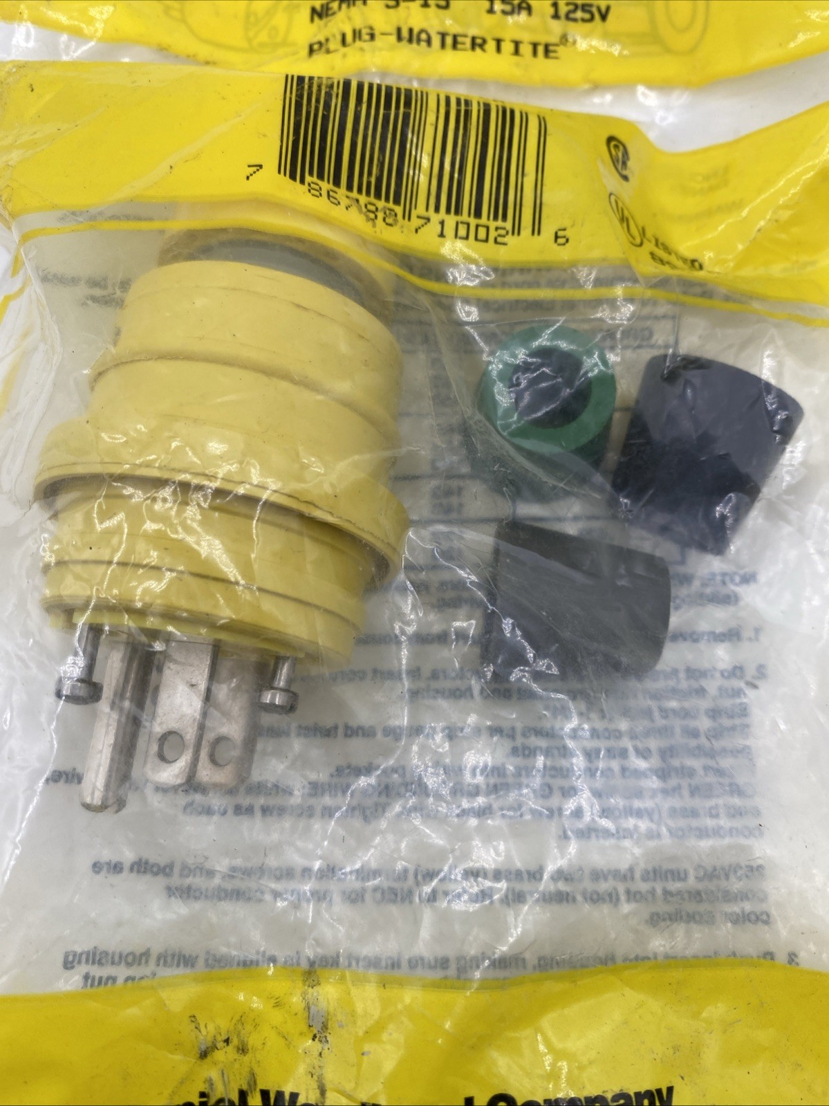 Molex Woodhead 14W47 Watertite Plug NEMA 5-15 Male 15A 125V Water Tight Sealed
