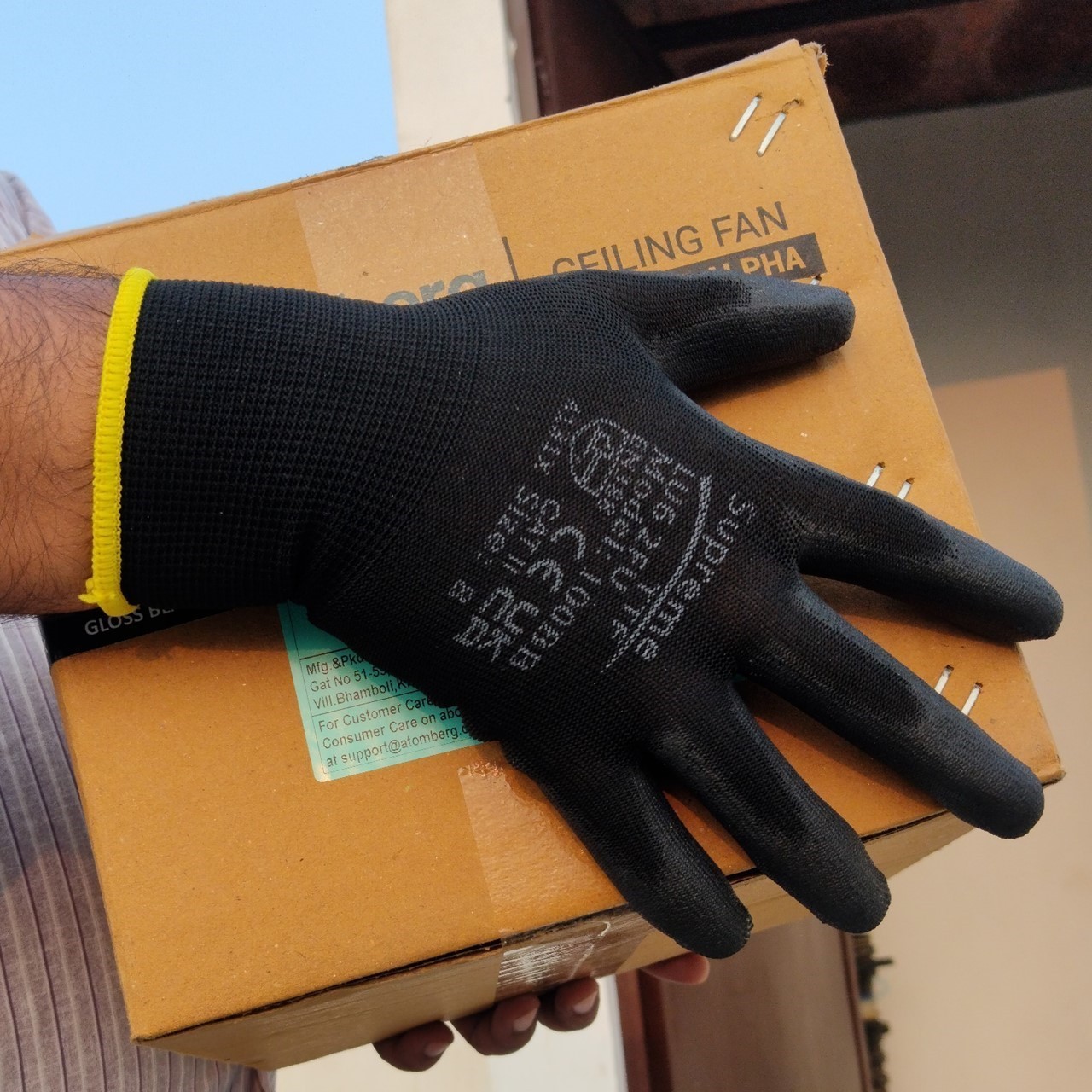 12 Pairs PU Coated Black Safety Work Gloves Glove Garden Grip Builders Gardening