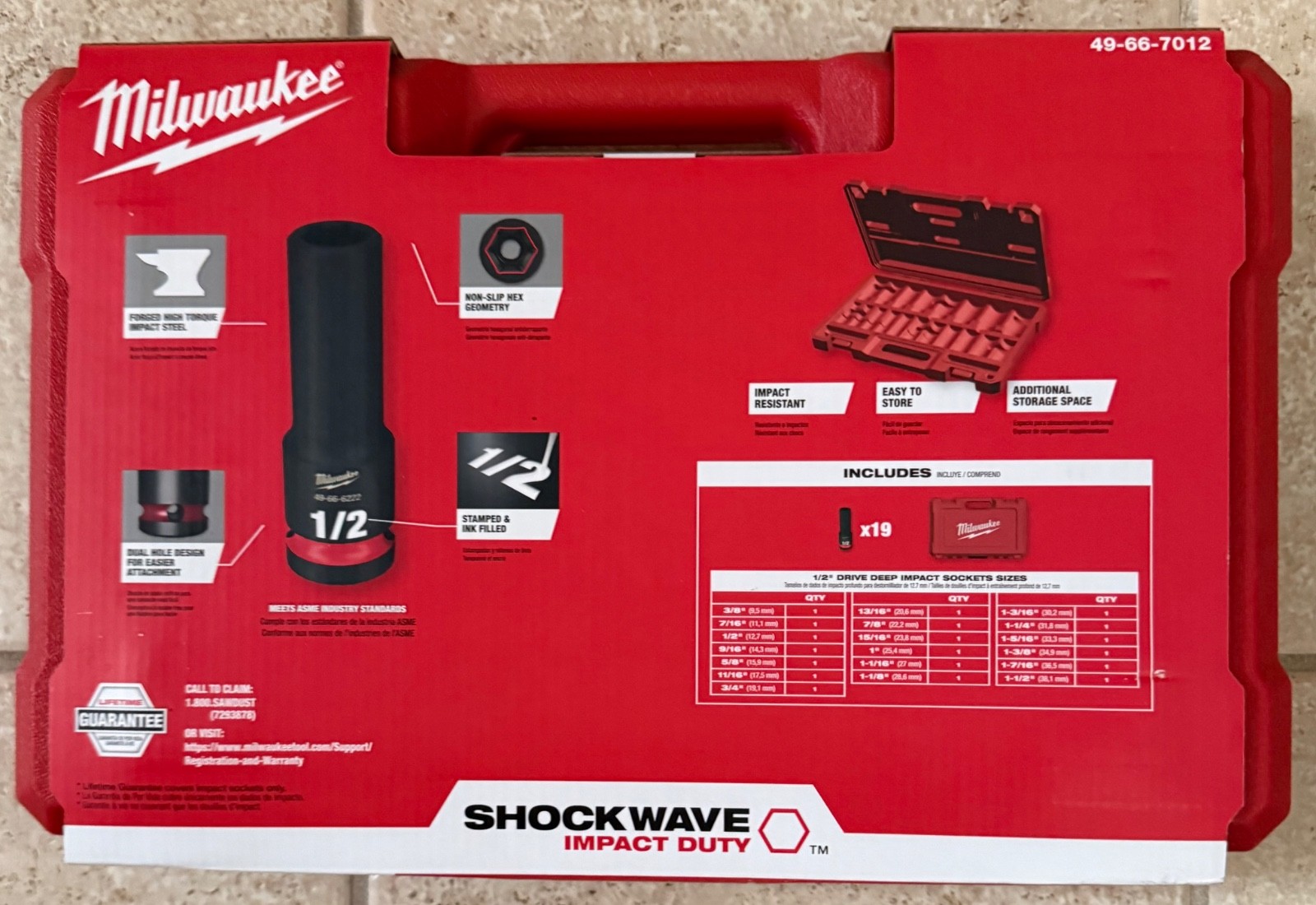 Milwaukee 49-66-7012 19PC Impact Duty 1/2 in Drive SAE Deep 6 Point Socket Set