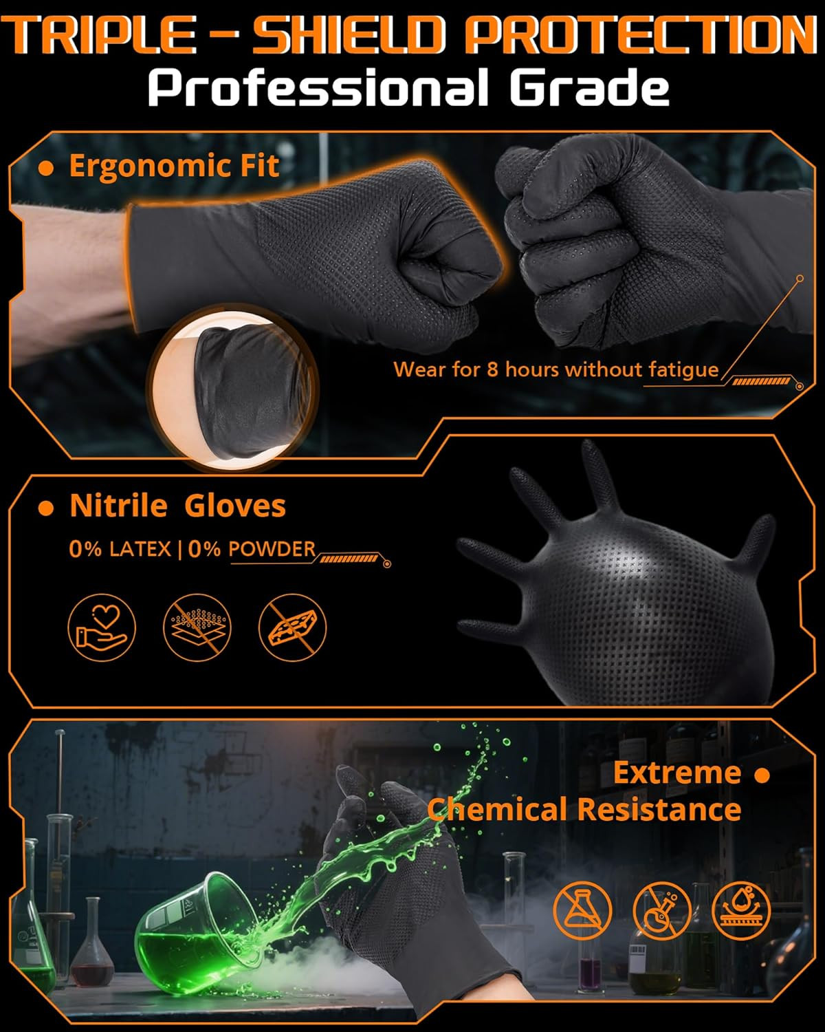 9 mil Heavy Duty Nitrile Gloves Latex Free Rubber, Chemical Resistant XL