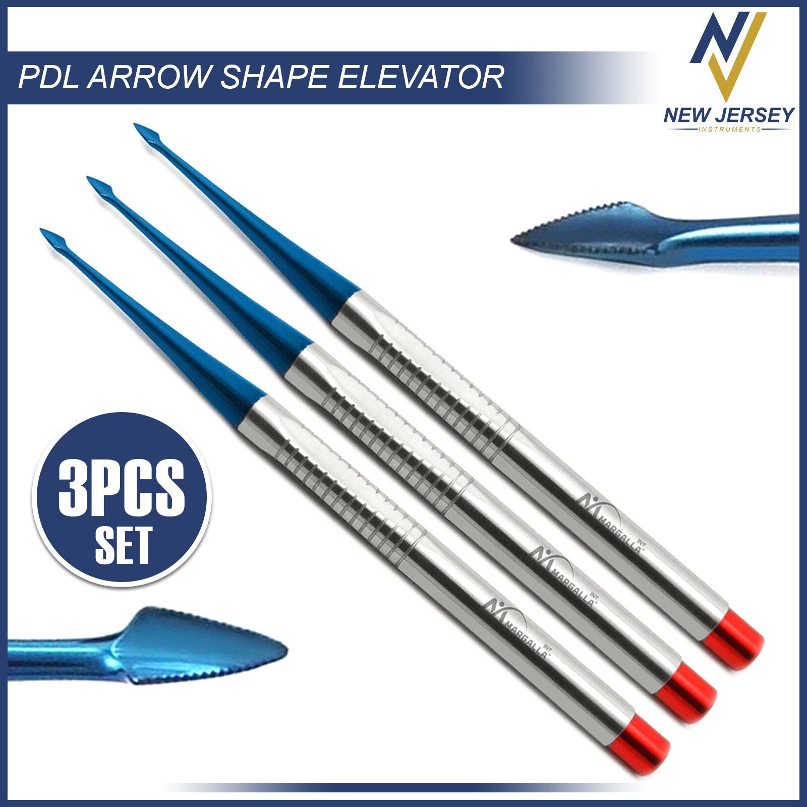 Dental PDL Arrow Shape Elevator Luxating Serrated Spade Stainless Steel X3