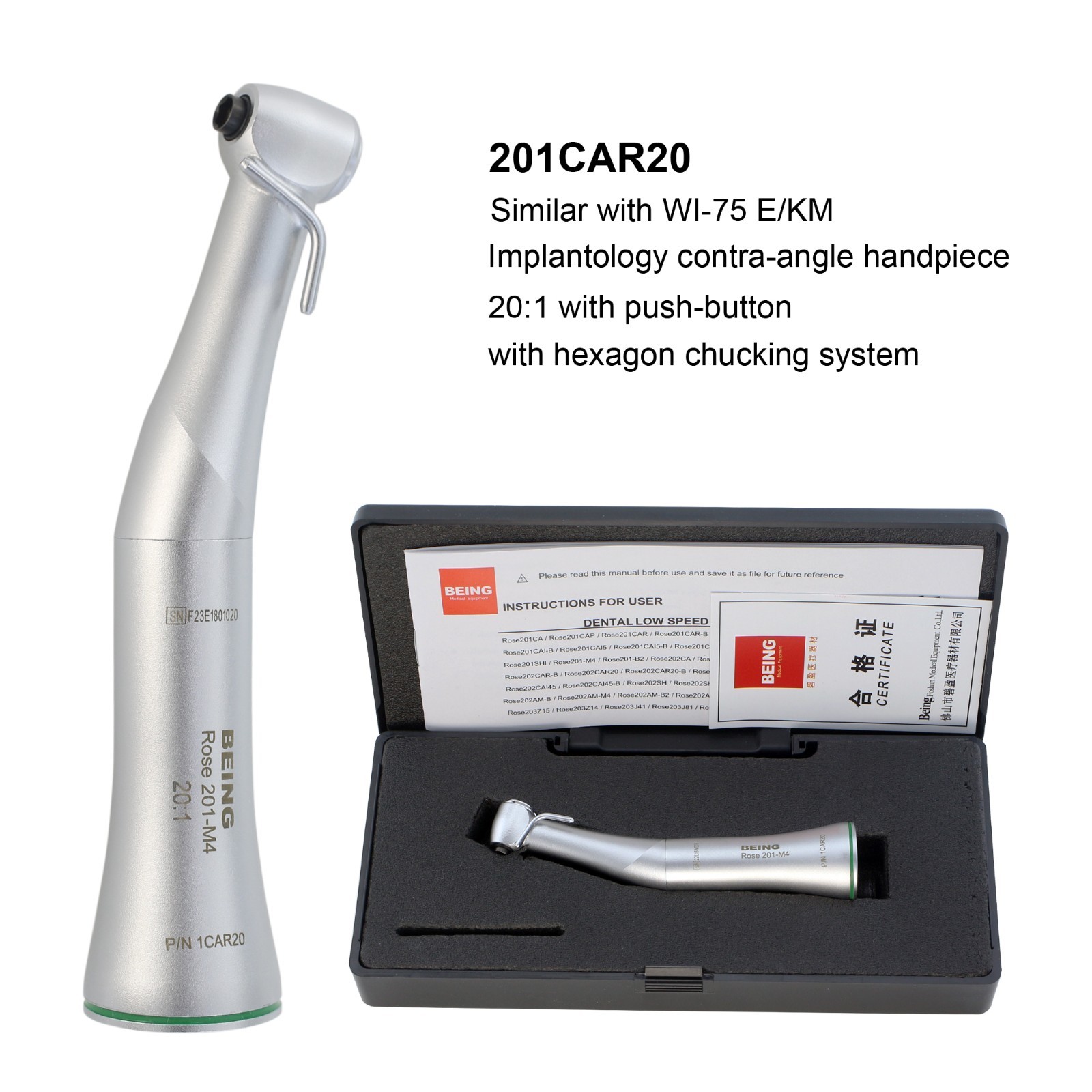 BEING Dental Implant Handpiece 20:1 Contra Angle Surgical W&H Adec WI-75 E/KM