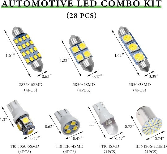 28 PCS LED Interior Car Bulb Set, Super Bright White T10 194 Rep Color: 28 PCS
