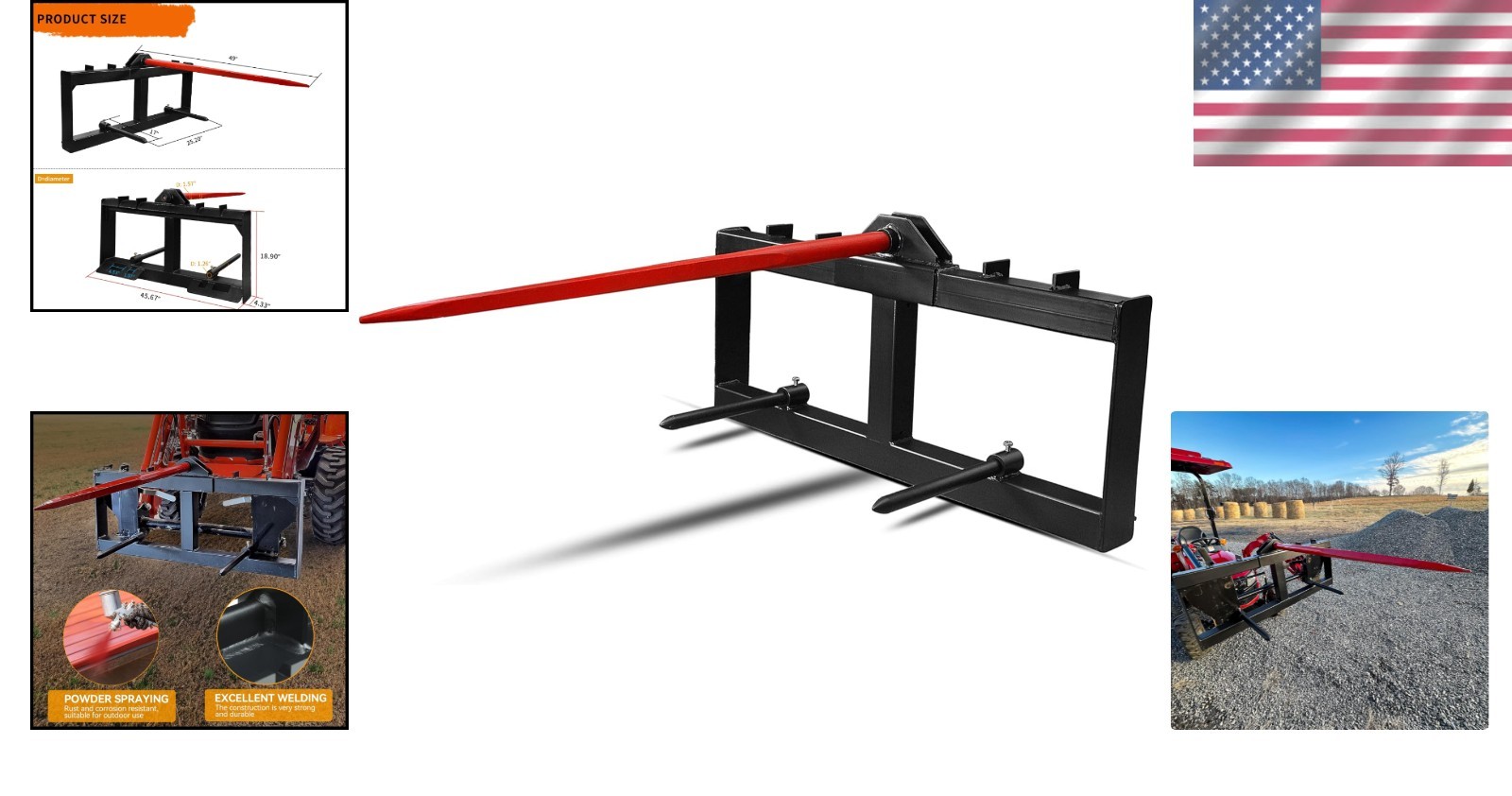 2000lbs Capacity Hay Bale Spear for Bobcat Tractors – Quick Attach & Durable