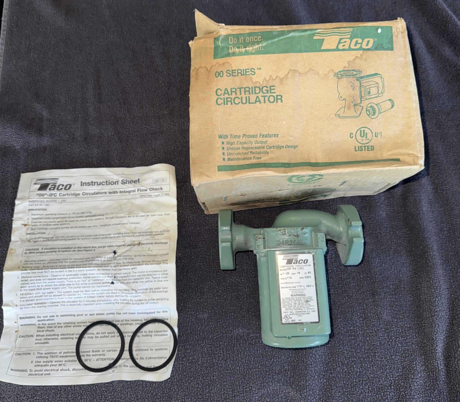 New Taco 00R-F6-1IFC Cast Iron Cartridge Circulator Pump Flanged, 1/25 HP 23 GPM