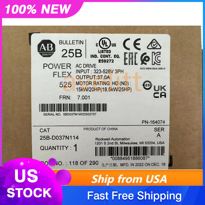 25B-D037N114 Allen Bradley PowerFlex 525 AC Drive NEW Factory Sealed US Free Tax