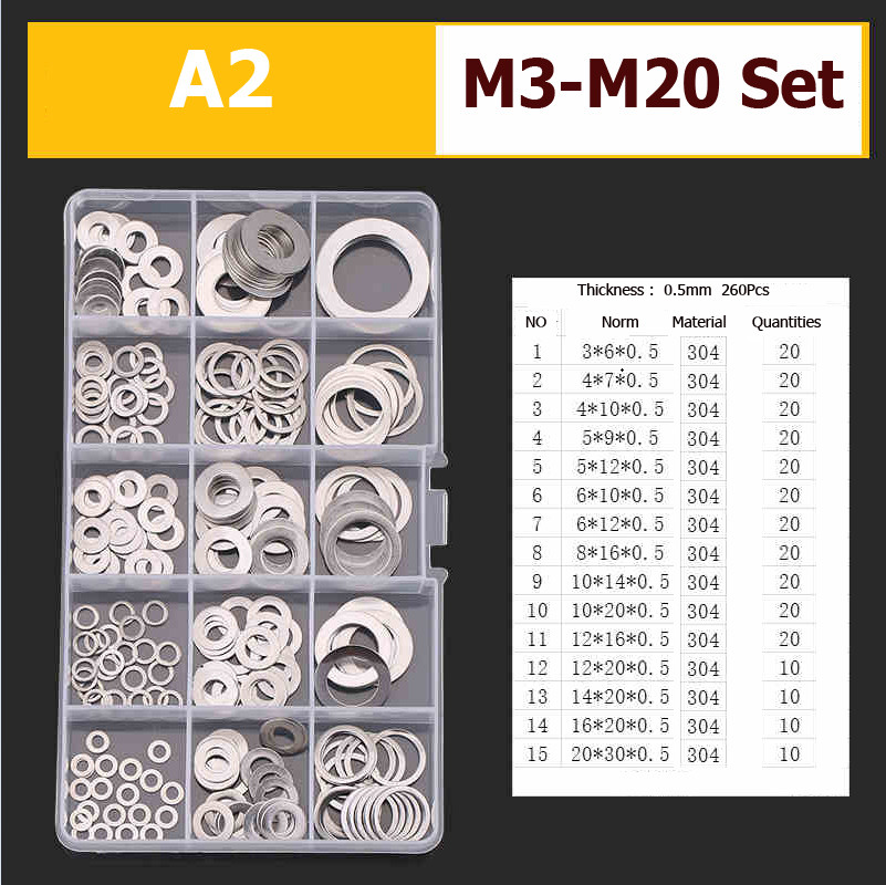 Flat Washer 304 Stainless Steel Circular Screw Washer M1.6 M2 M3 M4 M5 M6 M8-M36