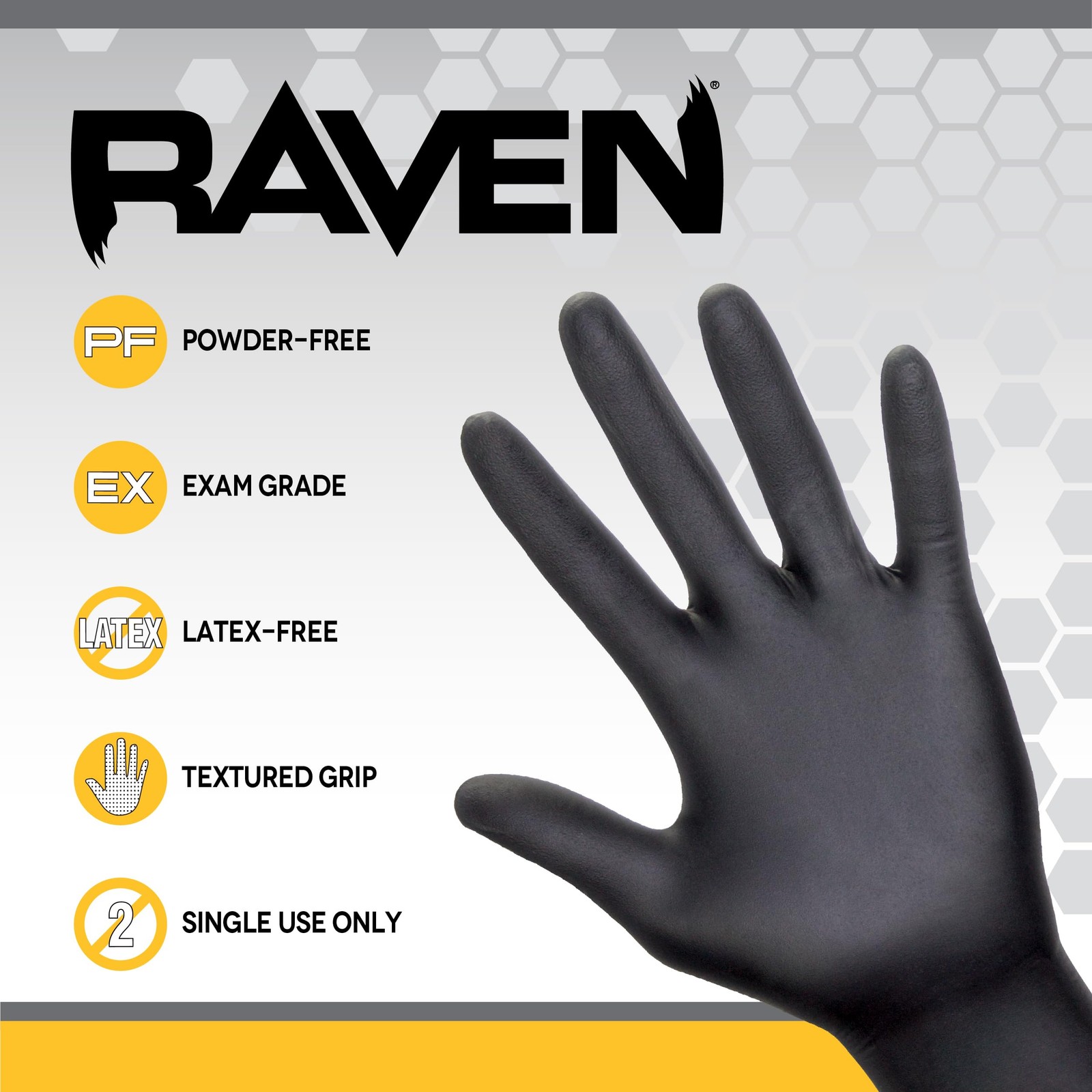 SAS Safety 66518 Raven Powder-Free Disposable Black Nitrile 6 Mil Gloves, Lar…