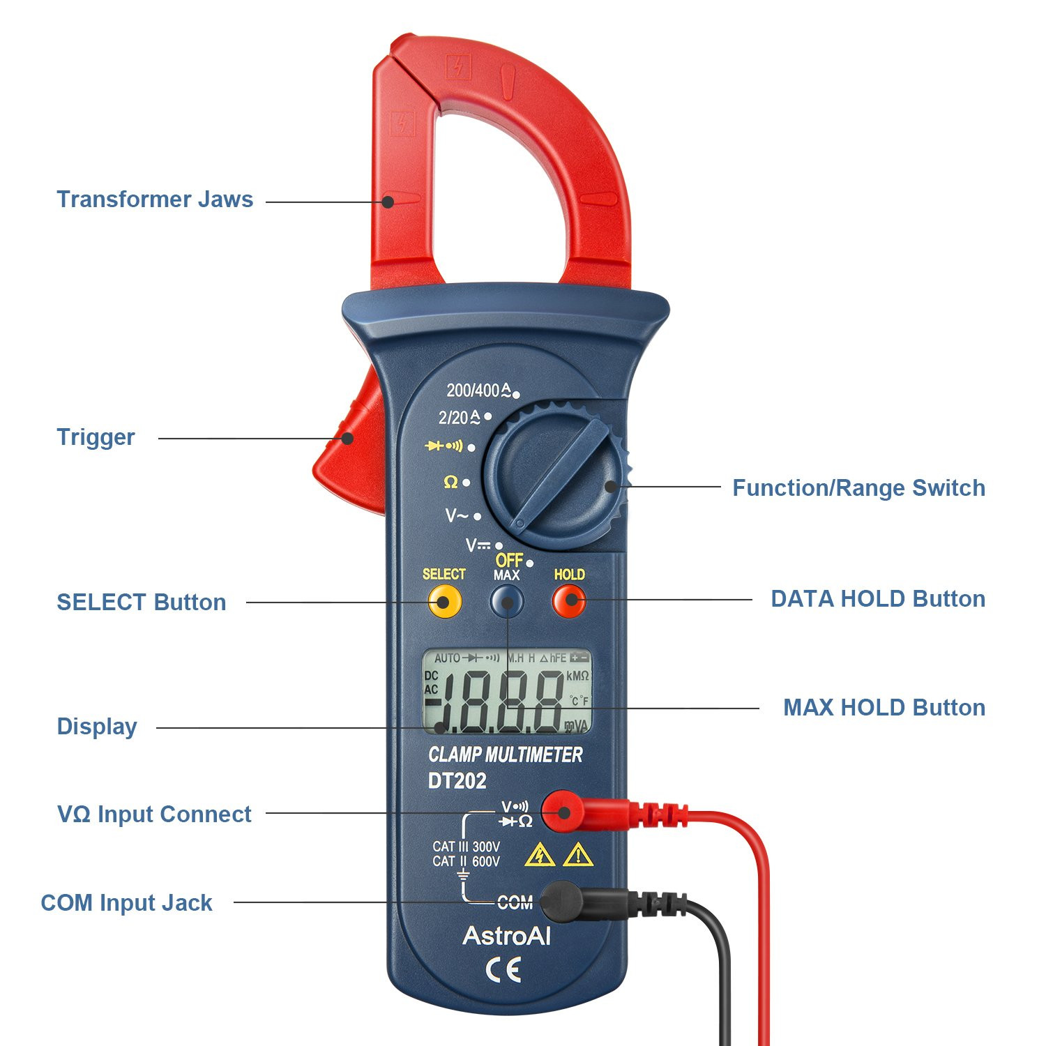 AstroAI 2000 Counts Electric Circuit Testing Clamp Meter Digital Multimeter
