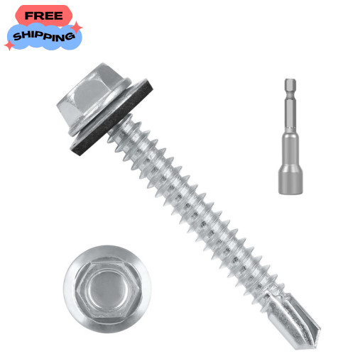 50 PCS #12 X 2″ Hex Head Metal Roofing Screws with Rubber Washers – Durable Set