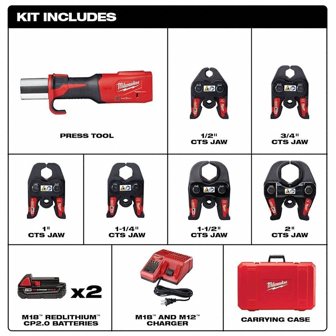 Milwaukee Tool 2922-22 M18 Force Logic Press Tool With One-Key Kit With 1/2 In，