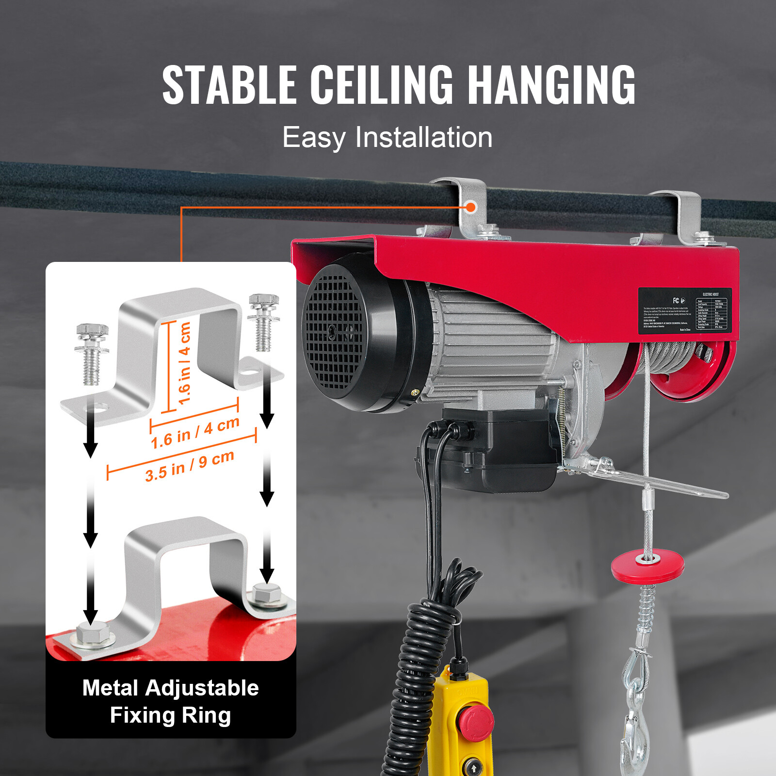 Electric Hoist 440lbs Crane Winch with Wired Remote Control 480W 110V