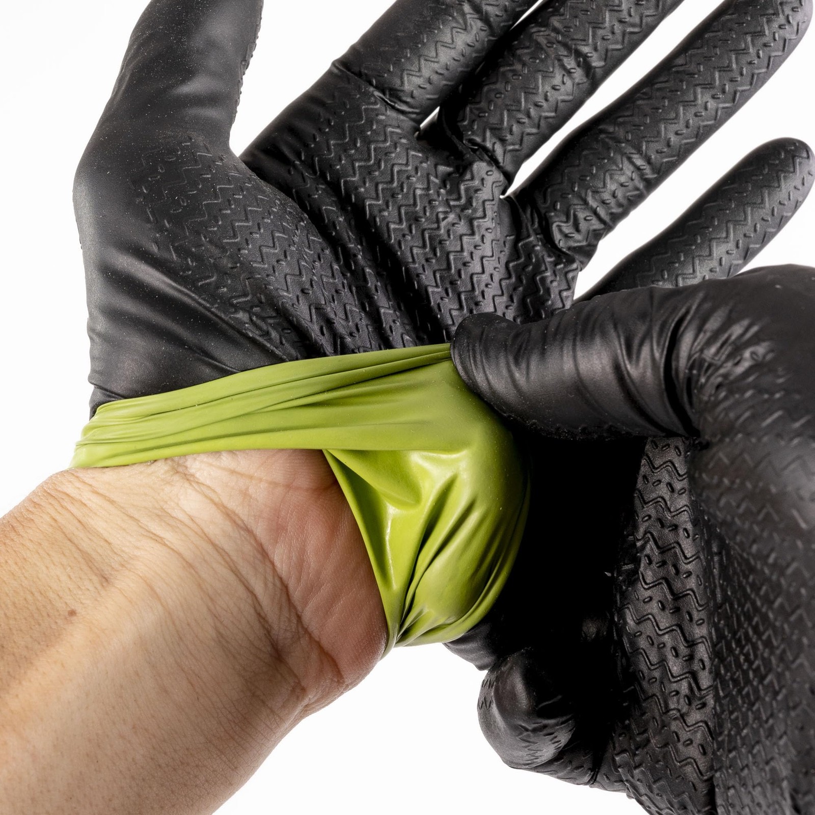 Heavy Duty Nitrile Gloves, Dual Tone, Black Green, ZIG Textured, Secure Grip,…