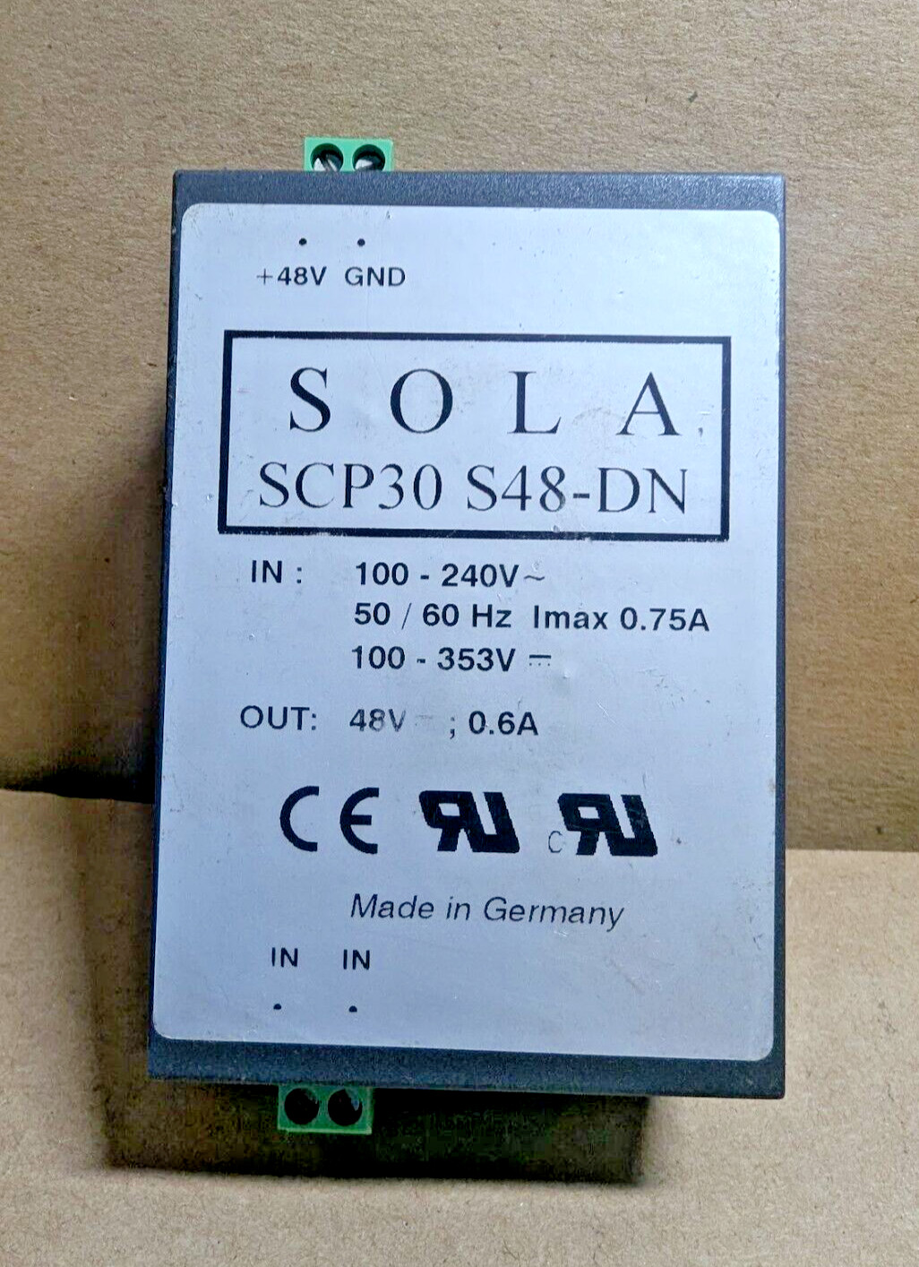 SolaHD SCP30S48-DN 48VDC Power Supply, AC-DC,0.6A, 120-240VAC/ 100-353VDC Input