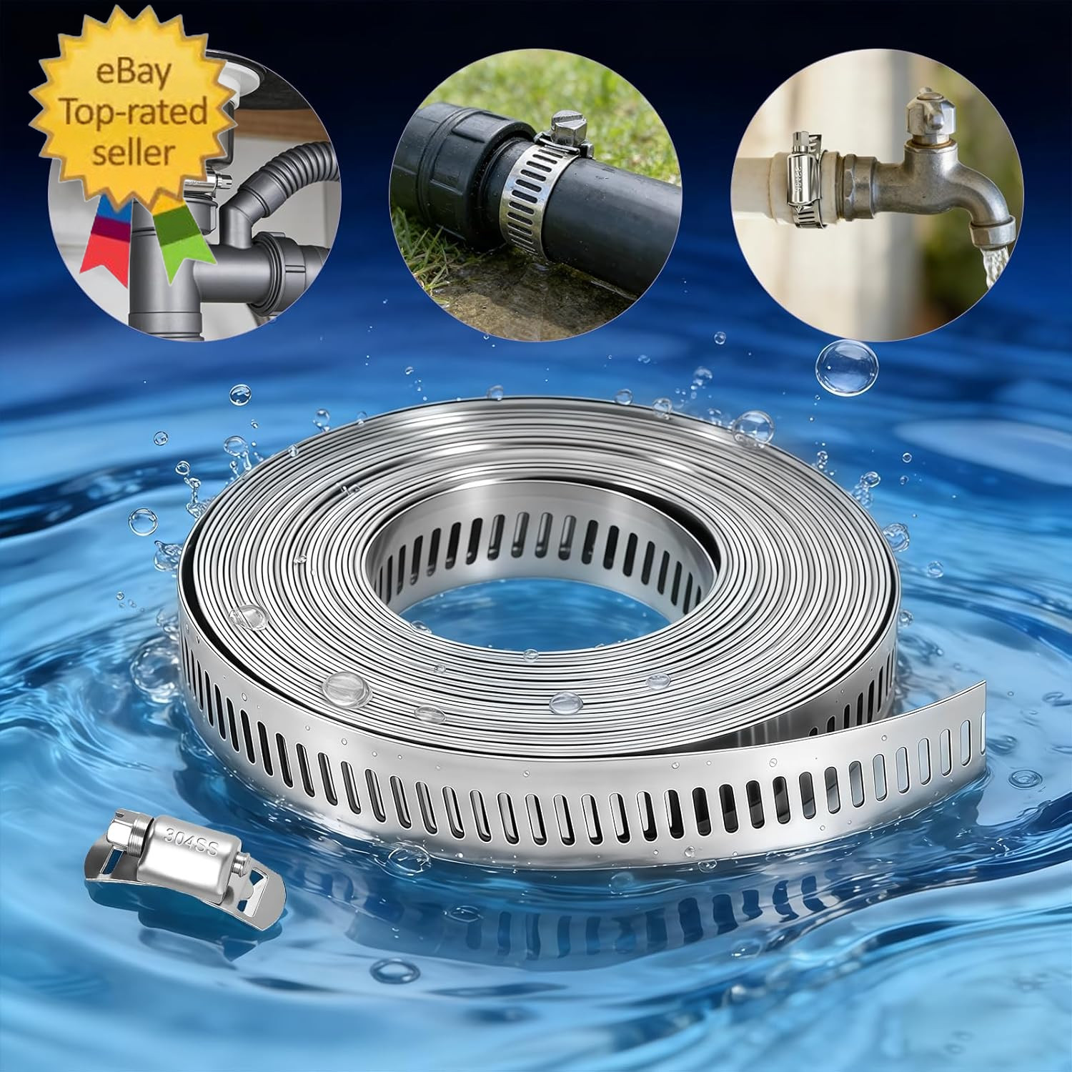 16 FT DIY Hose Clamps Assortment Kit,304 Stainless Steel Hose Clamps，Worm Gear D