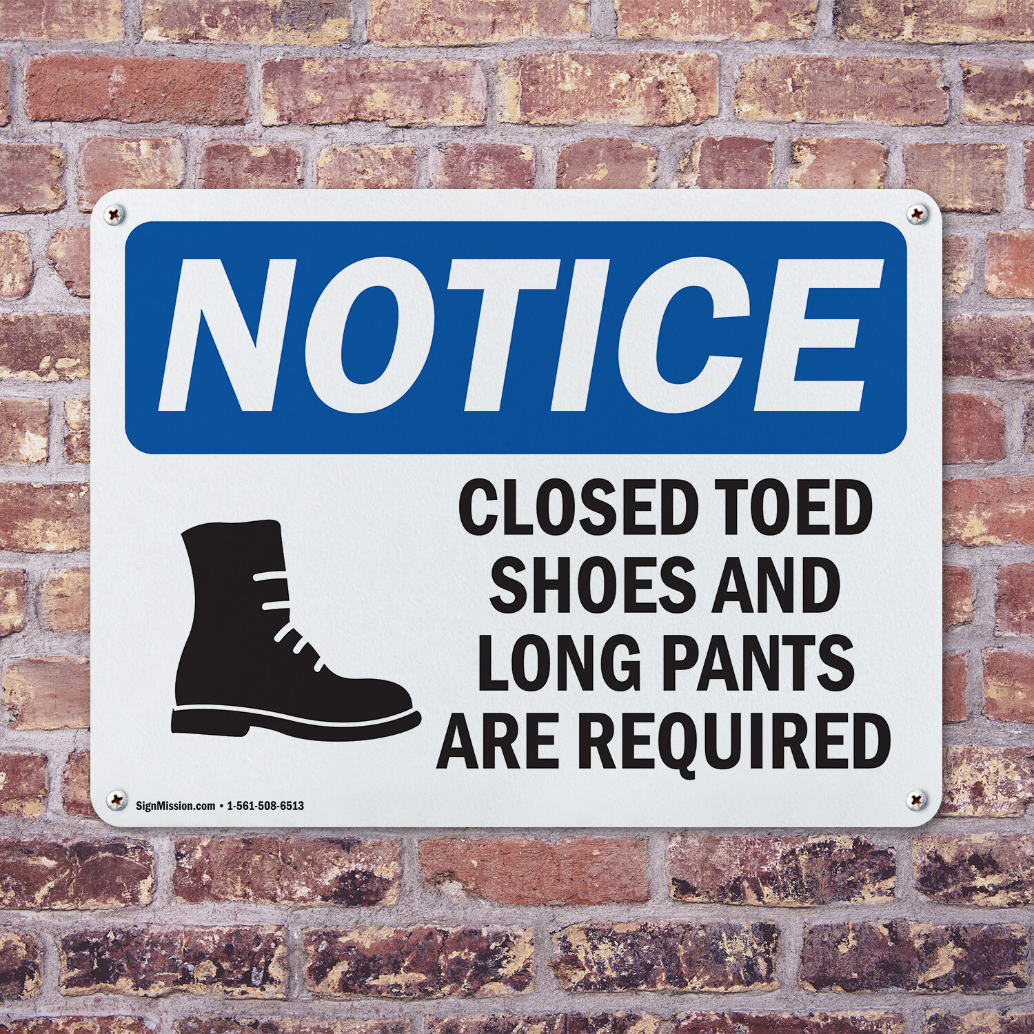 (2 Pack) Closed Toed Shoes And Long Pants OSHA Notice Sign Decal Metal Plastic
