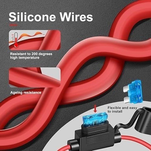 2 Pack 12 AWG Inline Fuse Holder 11.8 Inch 12V ATC/ATO Blade Fuse Holder with Wa