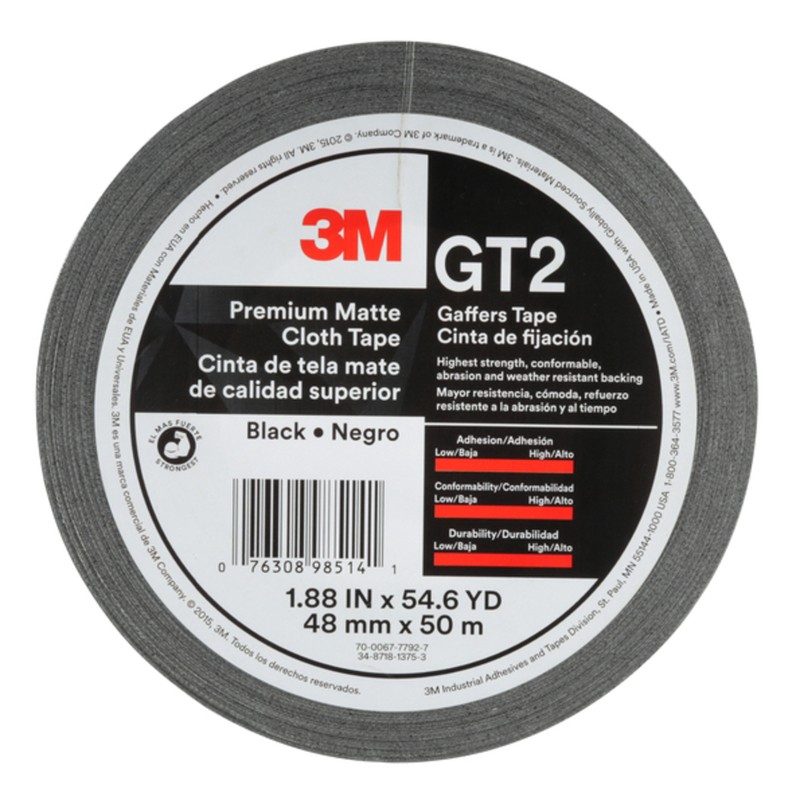 3M GT2 White Premium Matte Cloth (Gaffers) Tape 48 mm. x 50 m 11 mil.