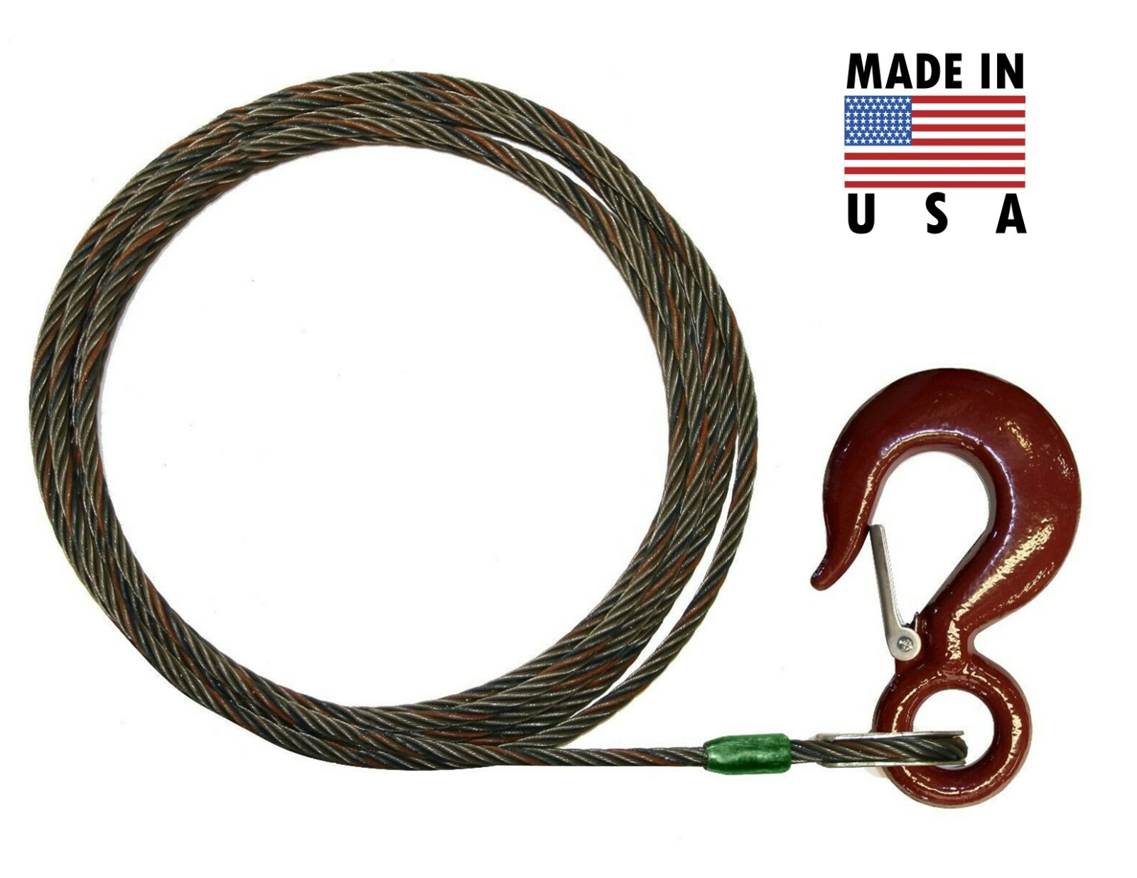 1/2″ x 75′ Steel Core Wire Rope Winch Line Wrecker Cable Fixed Hook Latch Tow US