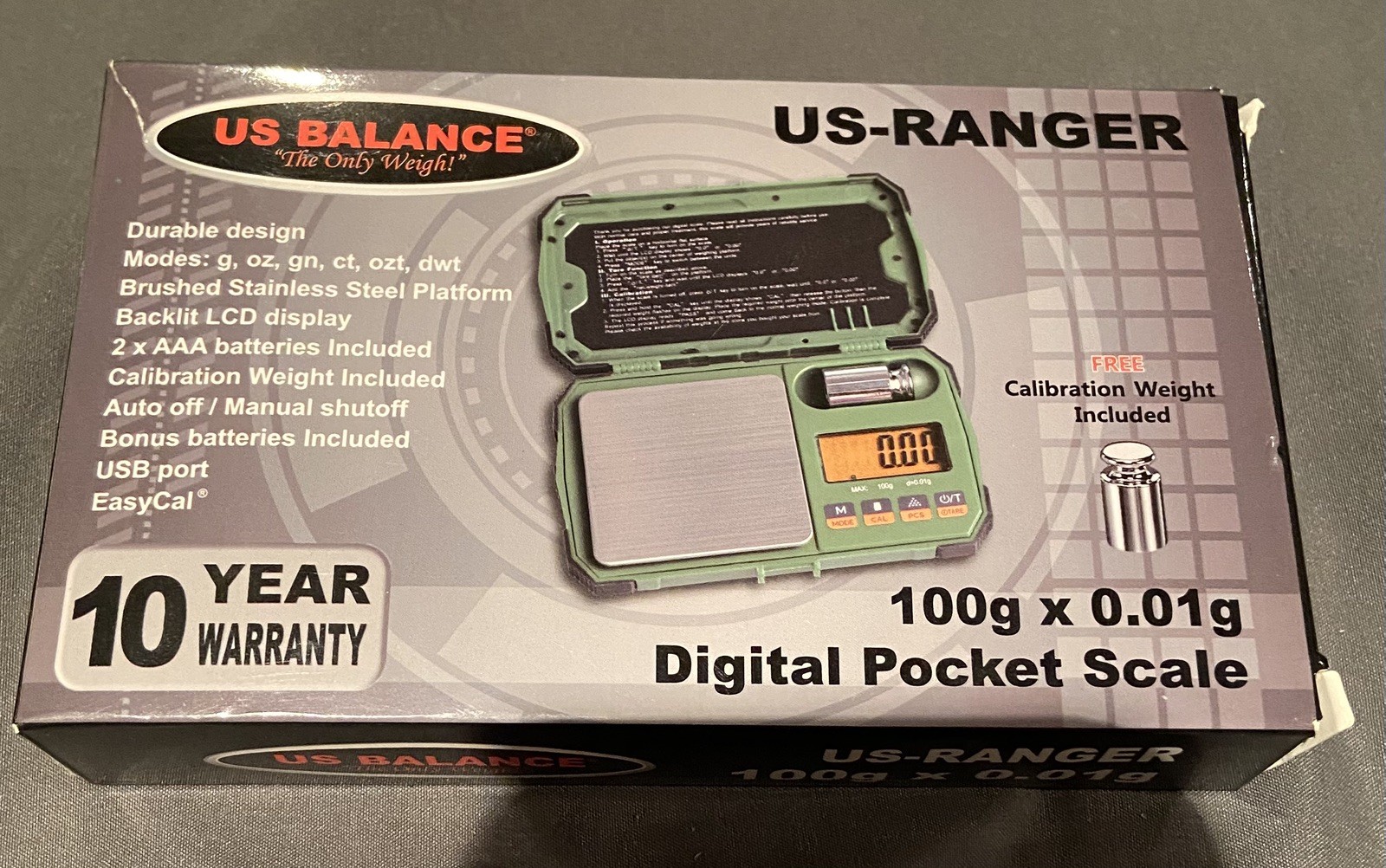 US-Ranger Rugged Digital Pocket Scale – 100g x 0.01g, 6 Modes, Jewelry Gram Oz
