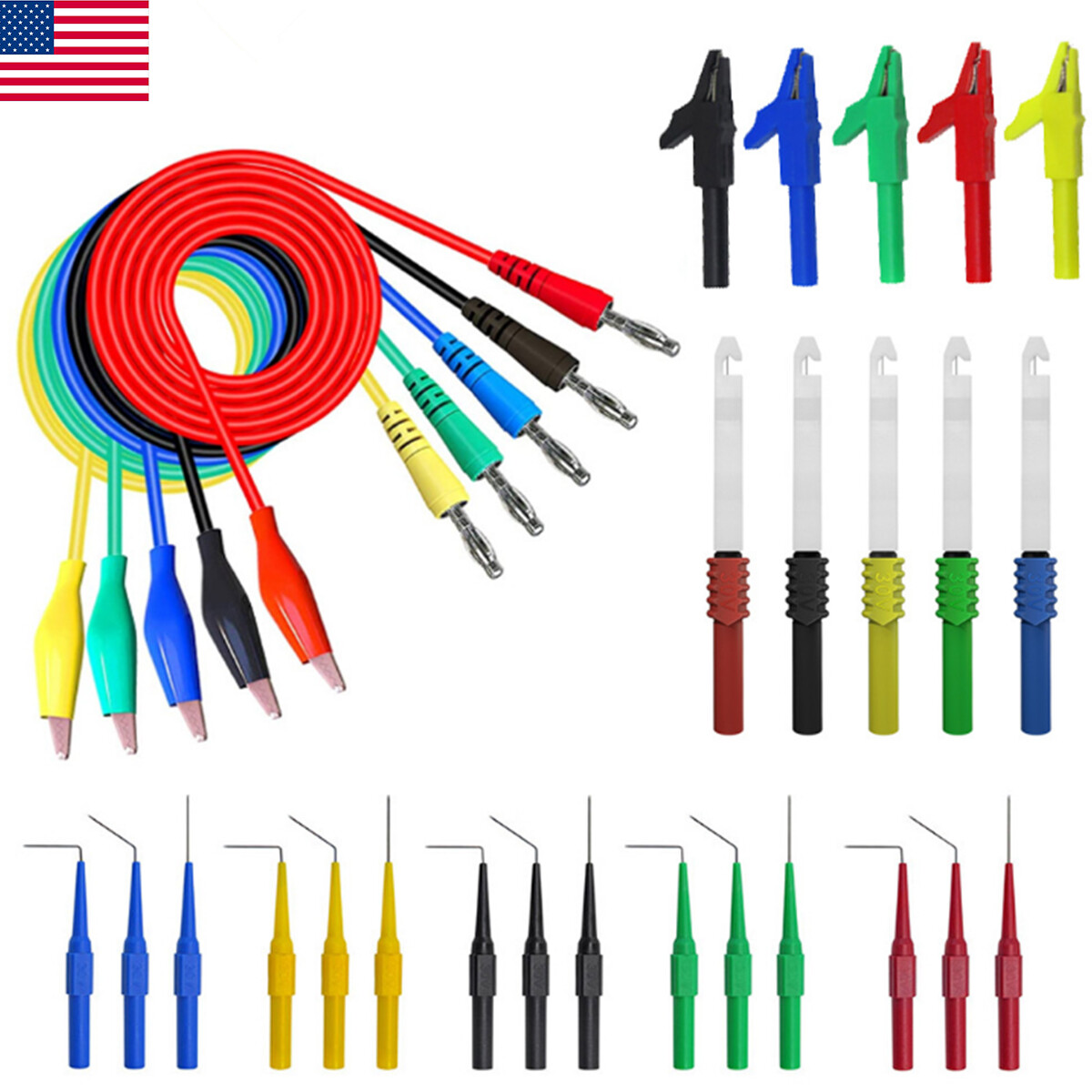 30PCS Multimeter Test Leads Set Back Probe Kit Alligator Clip Leads for Testing