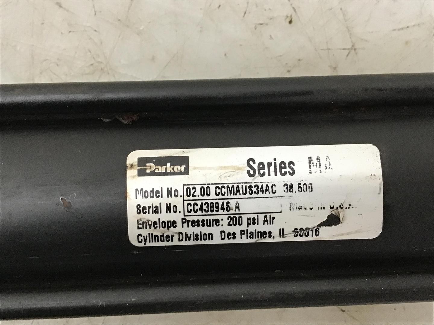 PARKER Pnuematic Cylinder Series MA 02.00 CCMAUS34AC 38.500 Used #144489