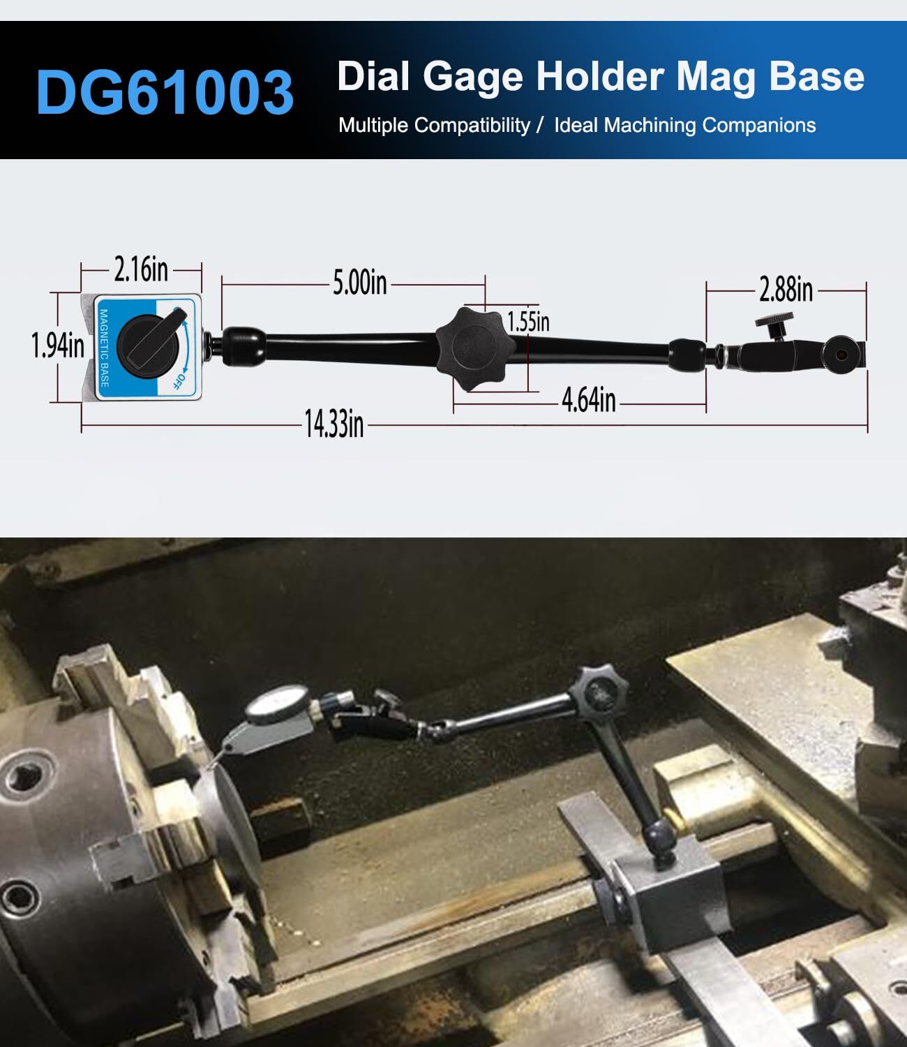For DG61003 Noga Dial Gage Test Indicator Holder Magnetic Base 176lb Fine Adjust