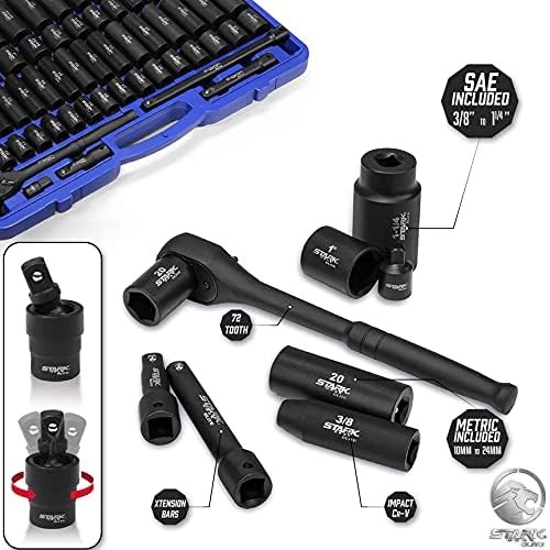 Stark USA 1/2″ Drive Master Impact Socket Set, 65 Piece