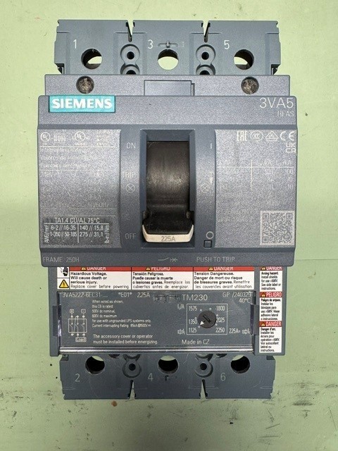 Siemens 3VA5222-6EC31-0AA0 225A , 3-Pole, 600V Circuit Breaker