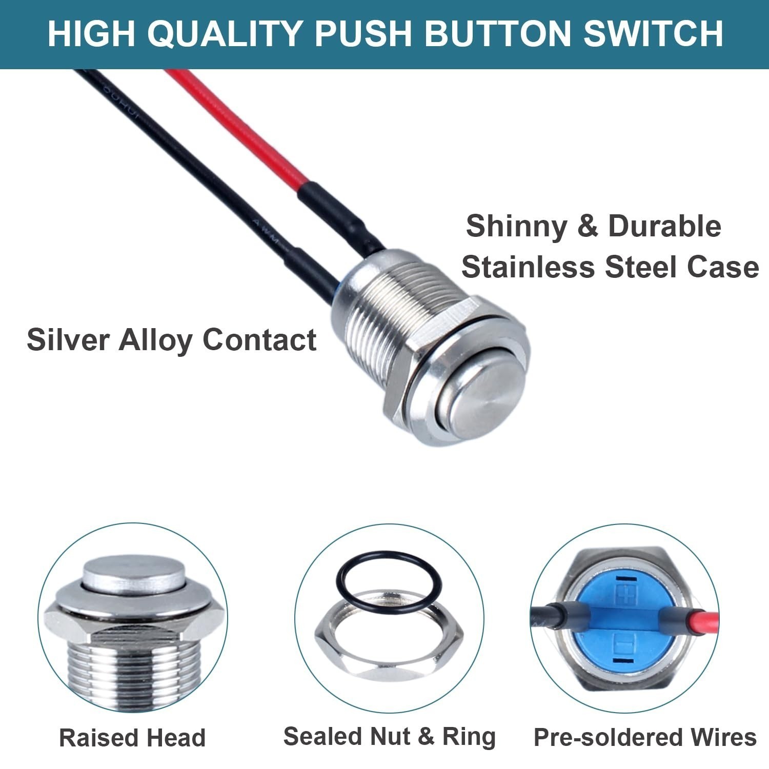 5 pcs 12mm Round Small Momentary Push Button Switch Waterproof Stainless Steel