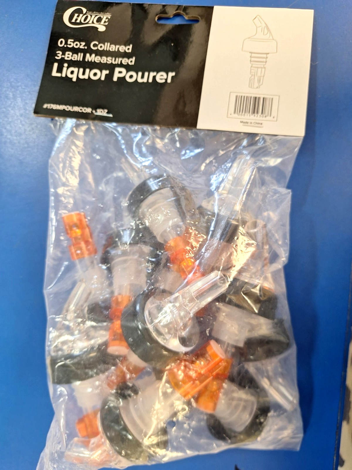 12- Choice 0.5 oz. 3-Ball Measured Liquor Clear Pourer Collar Orange Tail