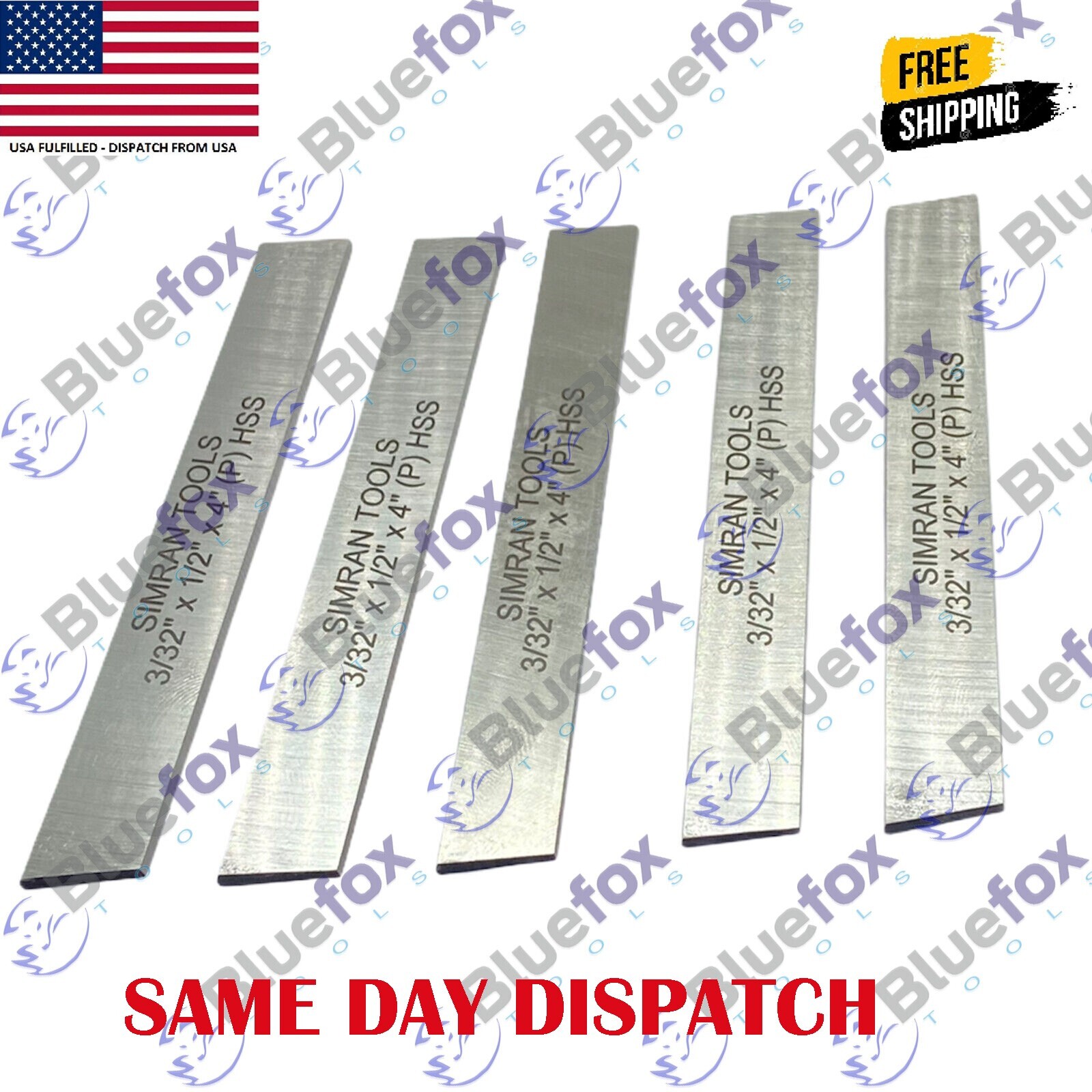 Cut Off Parting Blade High Speed Steel 3/32 Inch x 1/2 Inch x 4 Inch Set of 5 pc