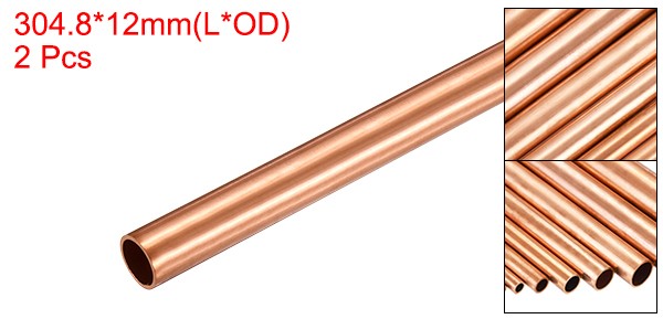 2Pcs 12mm OD 0.5mm Wall Thickness 11.8″ Length Copper Round Tube Straight Tubing