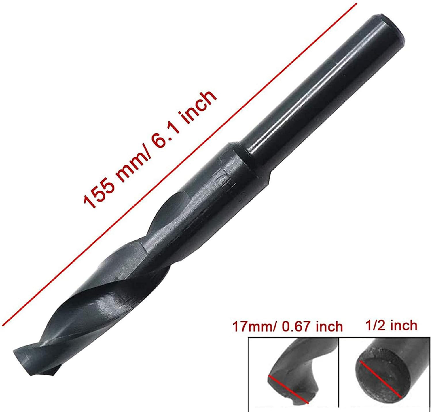 17MM HSS Twist Drill Bit 1 2 Inch Reduced Shank High Speed Steel With Case Metal
