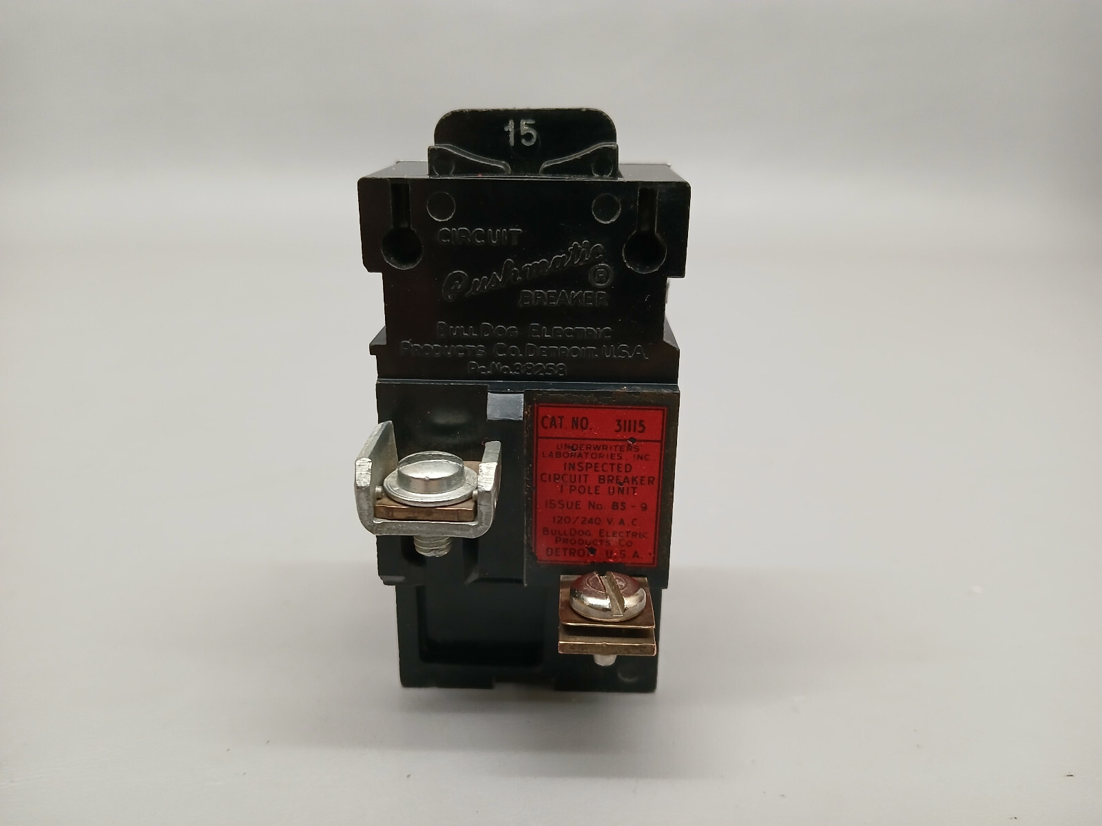 Pushmatic P115 15 Amp 1 Pole Circuit Breaker Bulldog 15A 1P 120VAC