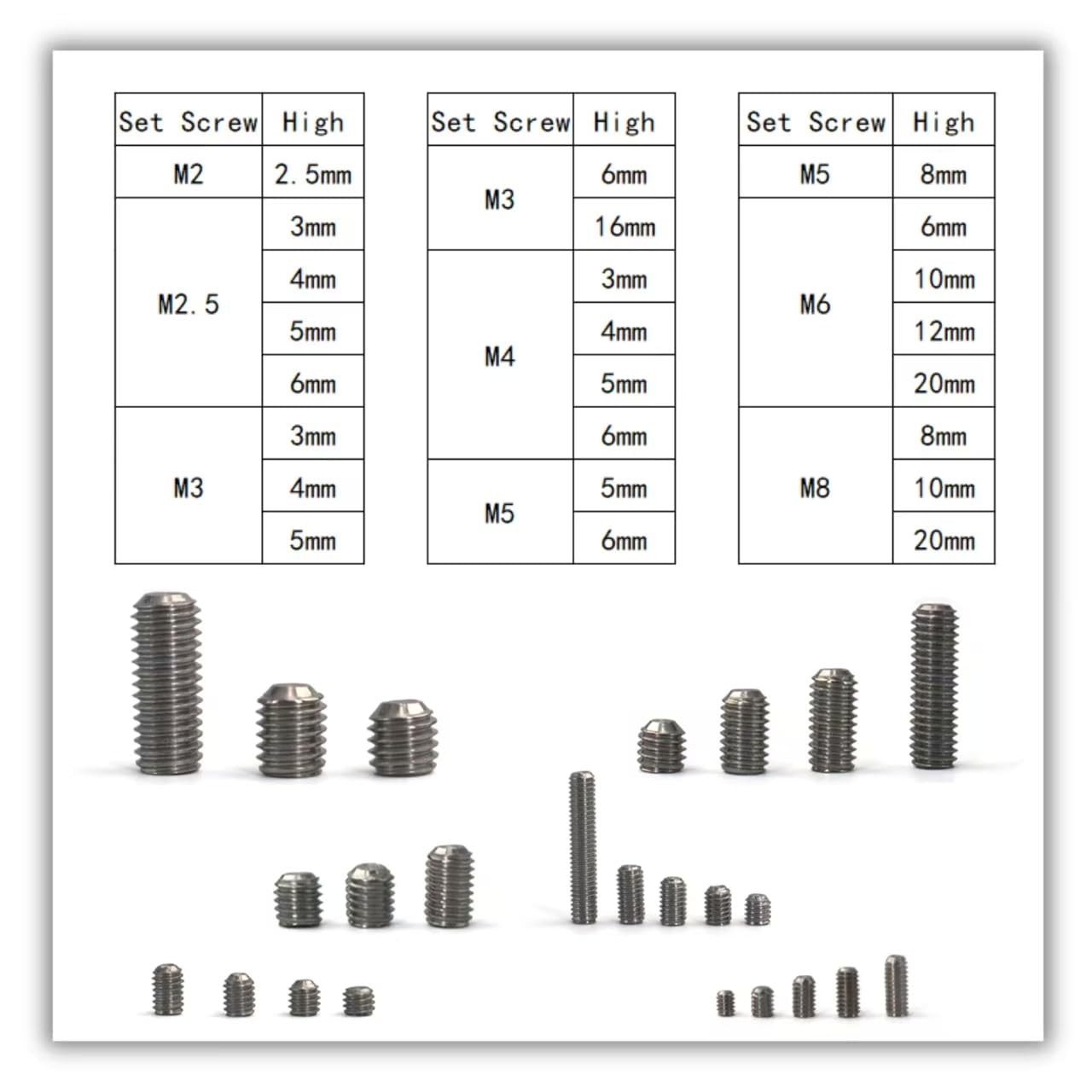 68 Pcs 24 Sizes Set Screw Assortment Kit, Metric Hex M8, Metallic/Silver