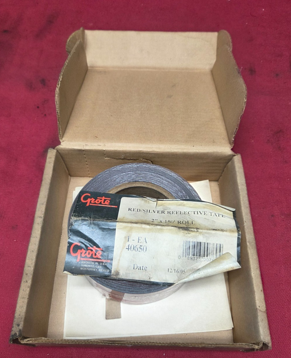 GROTE: RED / SILVER REFLECTIVE TAPE; 2″ X 75′ SHORT ROLL , 40650, OPENED BOX